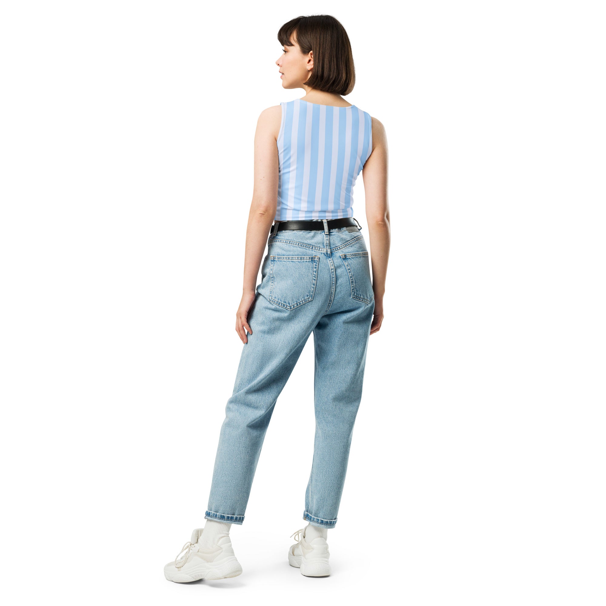 Women's Blue Stripe Buttery Soft Crop Top- Quick-Drying UPF 50+ Stretch Top