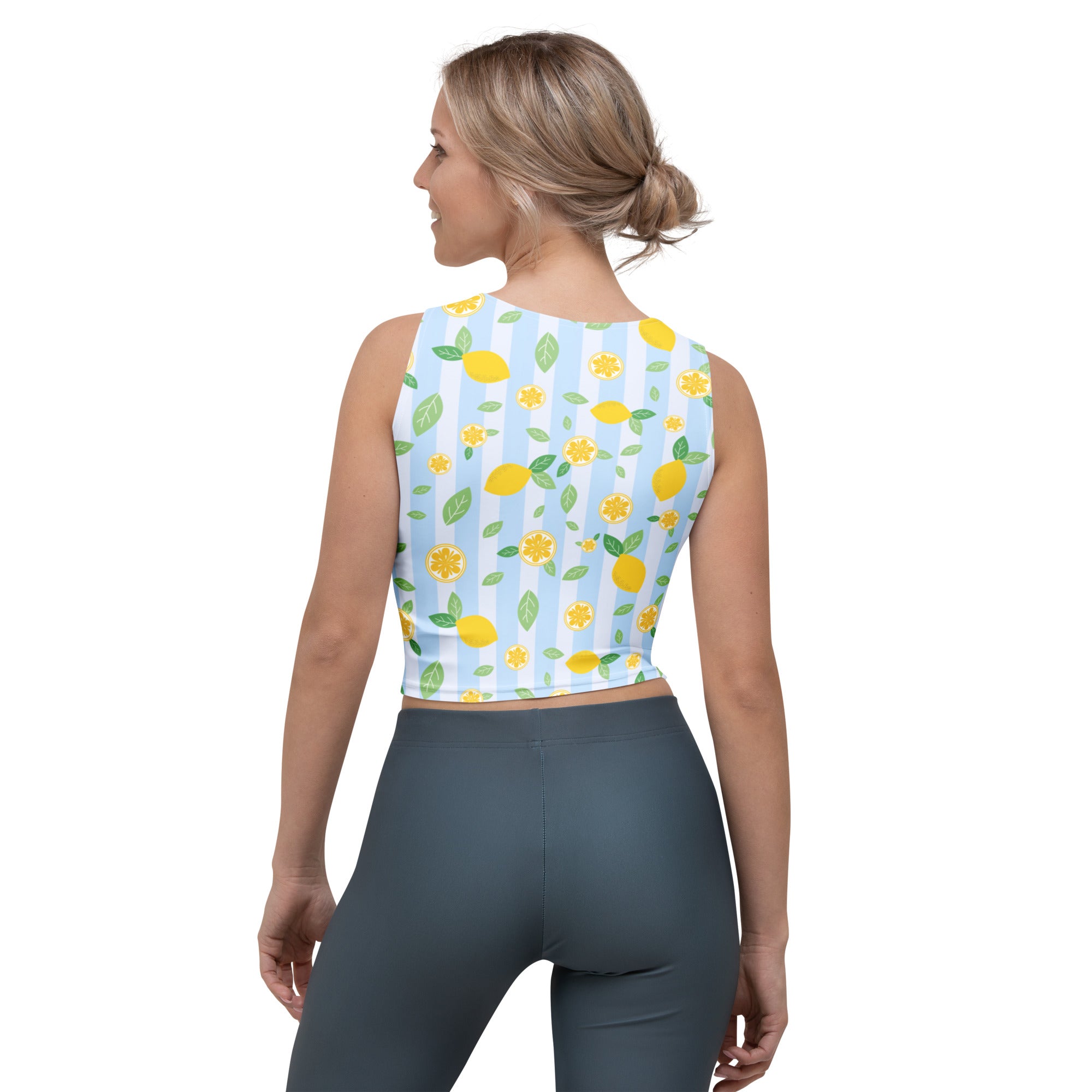 Women's Lemon Stripe Buttery Soft Crop Top- Quick-Drying UPF 50+ Stretch Top