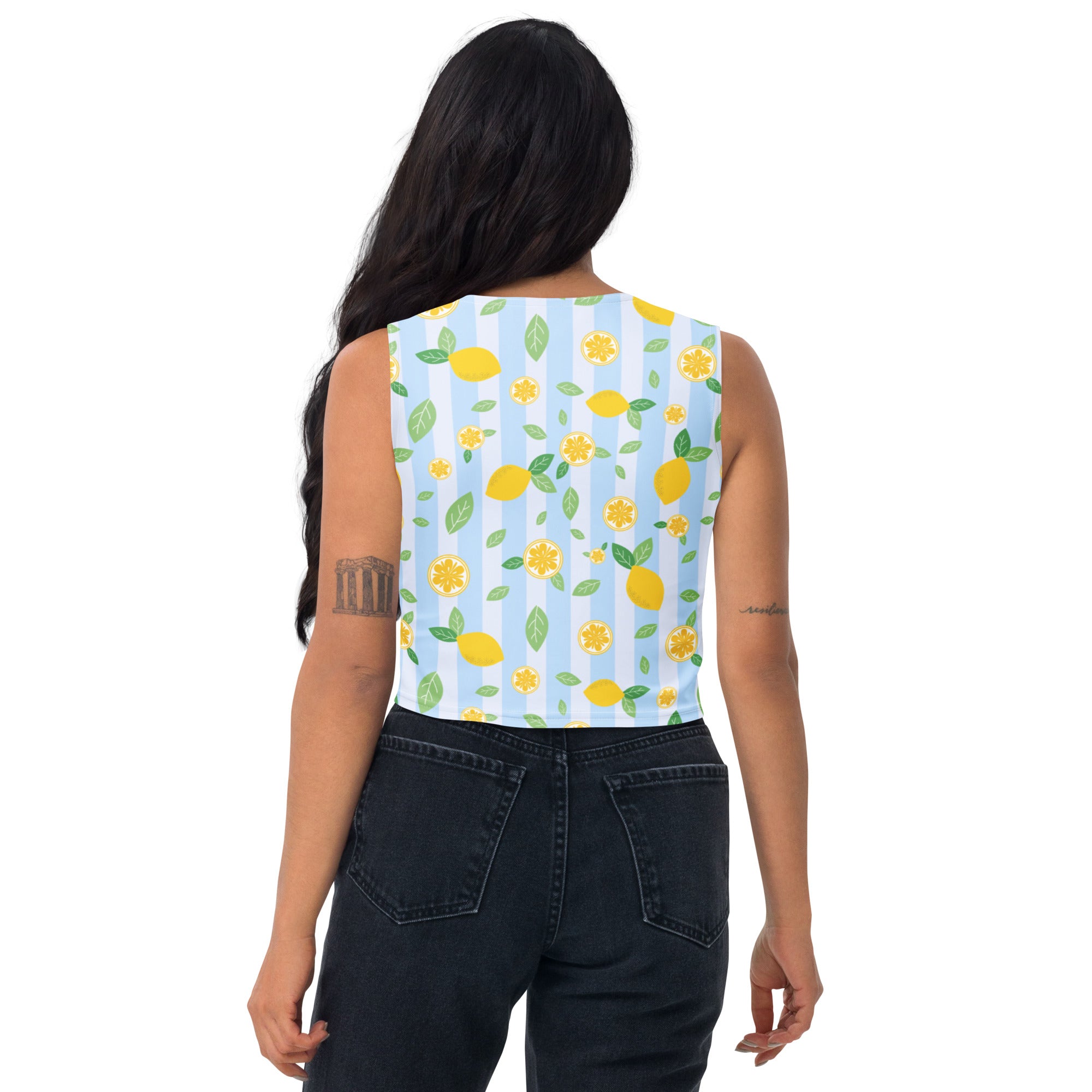 Women's Lemon Stripe Buttery Soft Crop Top- Quick-Drying UPF 50+ Stretch Top