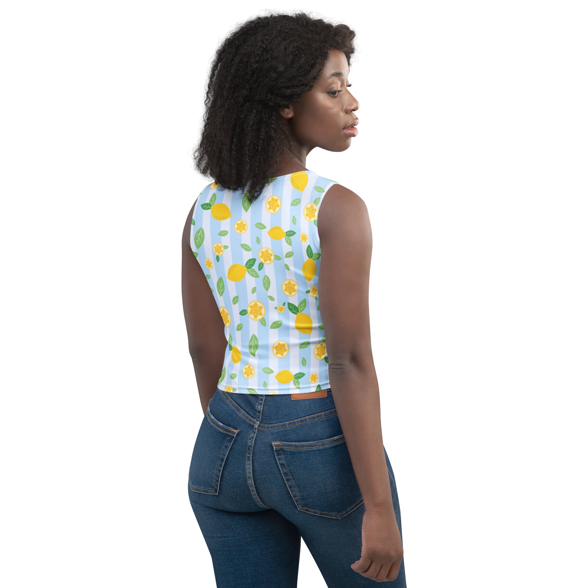 Women's Lemon Stripe Buttery Soft Crop Top- Quick-Drying UPF 50+ Stretch Top