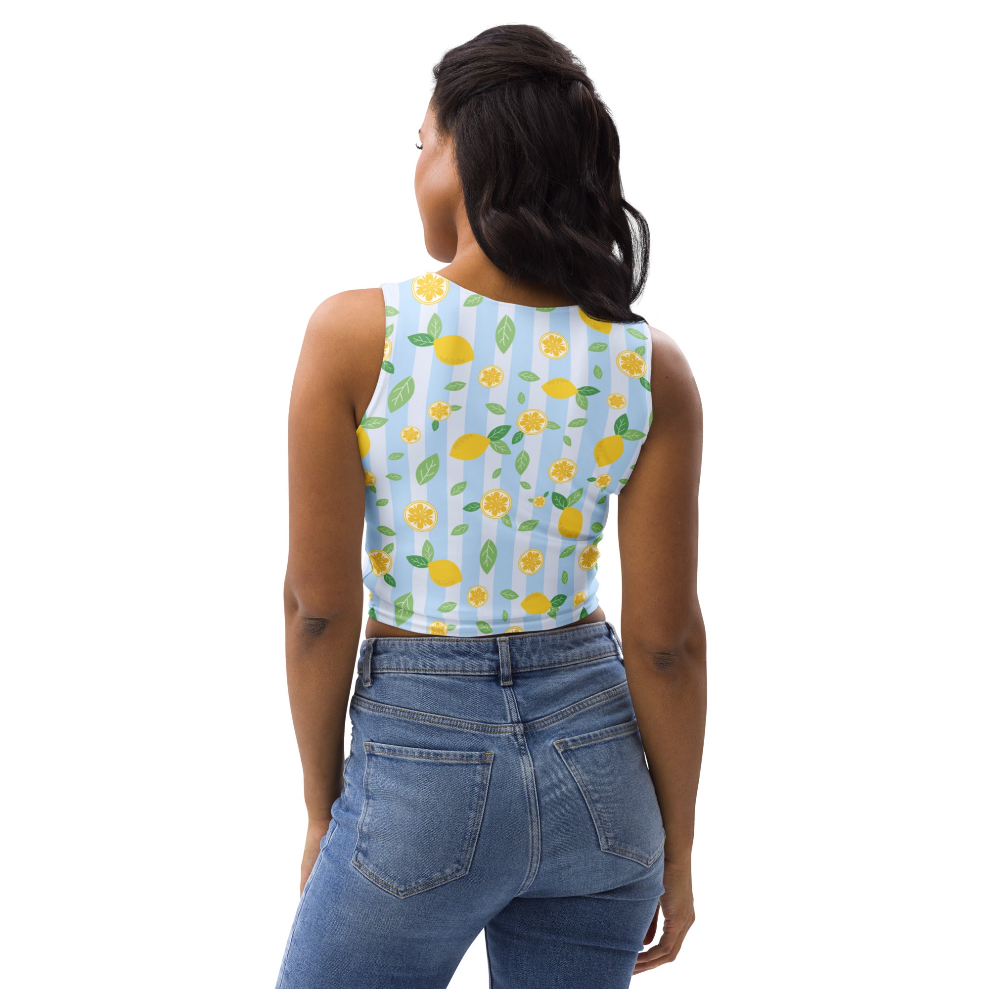 Women's Lemon Stripe Buttery Soft Crop Top- Quick-Drying UPF 50+ Stretch Top