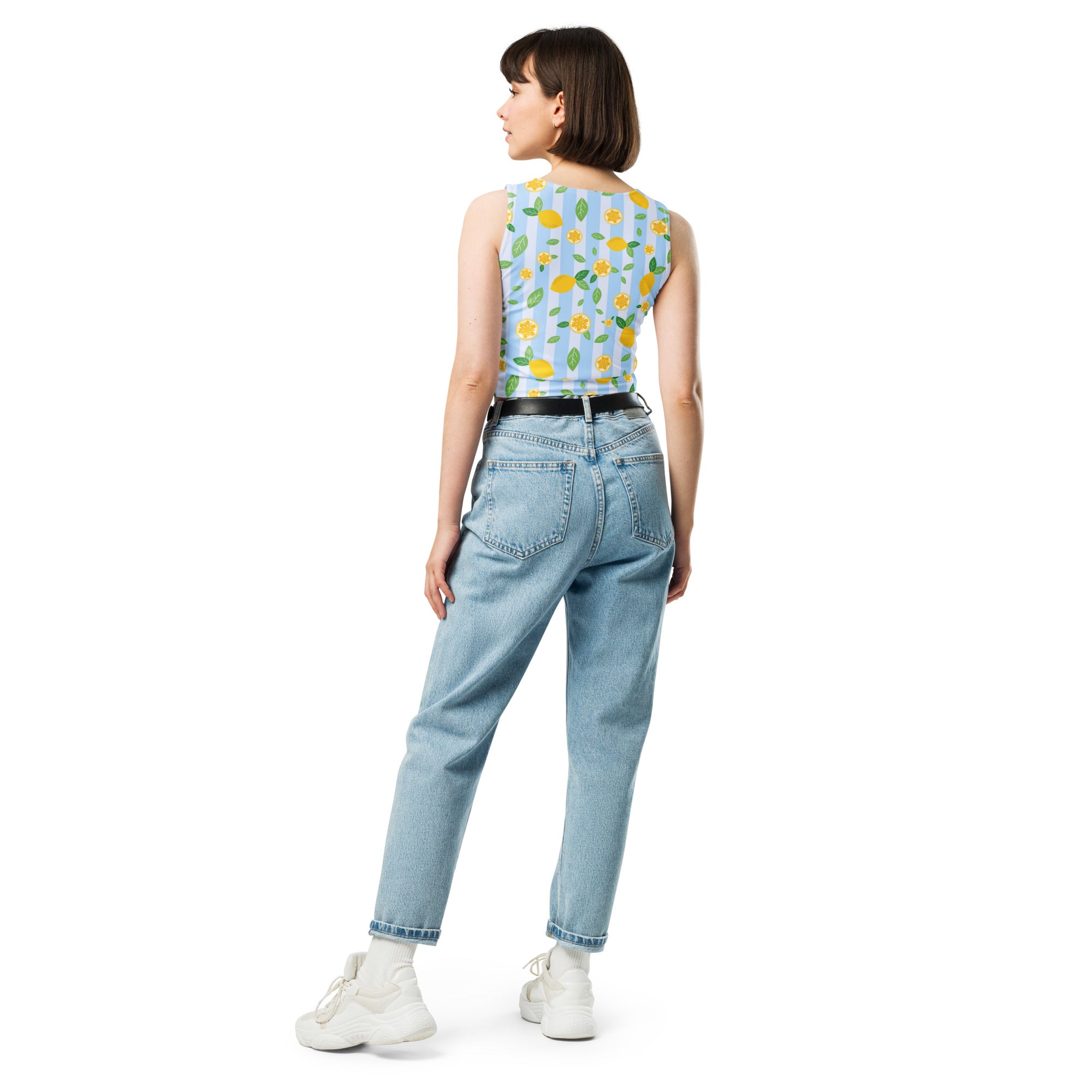 Women's Lemon Stripe Buttery Soft Crop Top- Quick-Drying UPF 50+ Stretch Top