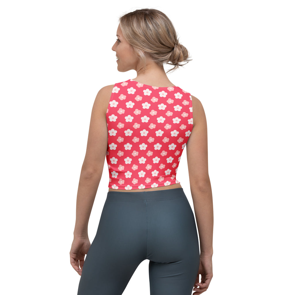 Women's Coral Floral Daisy Buttery Soft Crop Top- Quick-Drying UPF 50+ Stretch Top
