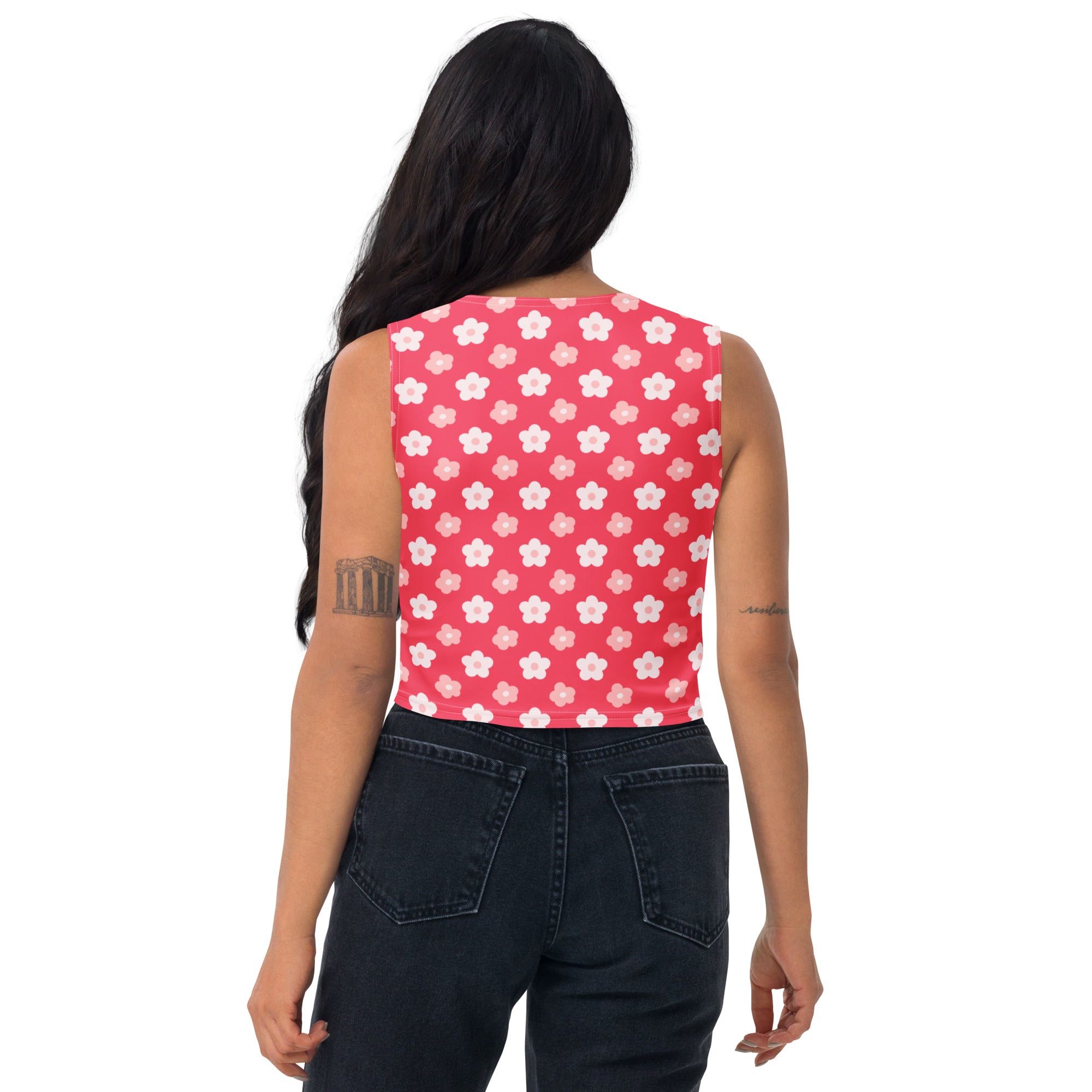 Women's Coral Floral Daisy Buttery Soft Crop Top- Quick-Drying UPF 50+ Stretch Top