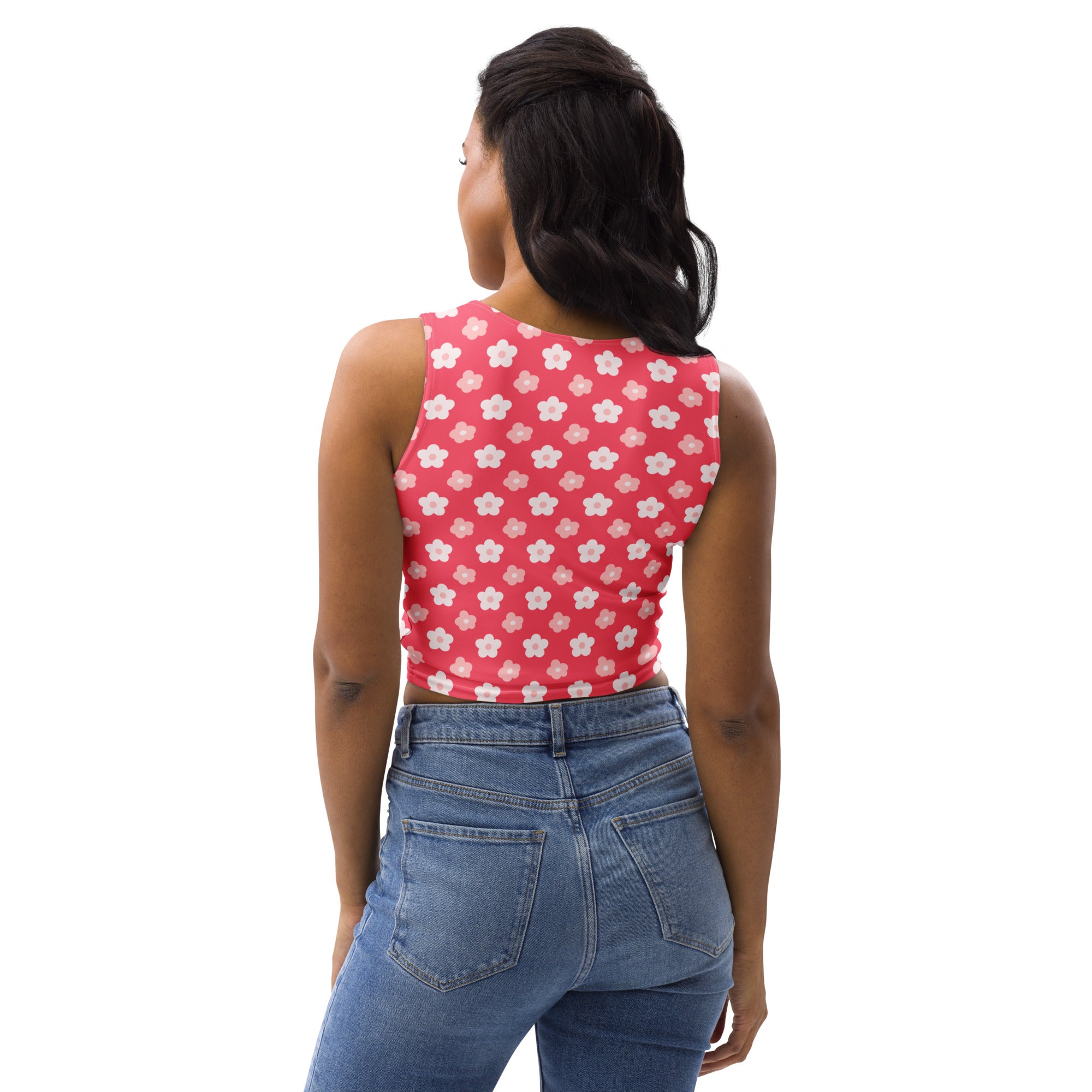 Women's Coral Floral Daisy Buttery Soft Crop Top- Quick-Drying UPF 50+ Stretch Top