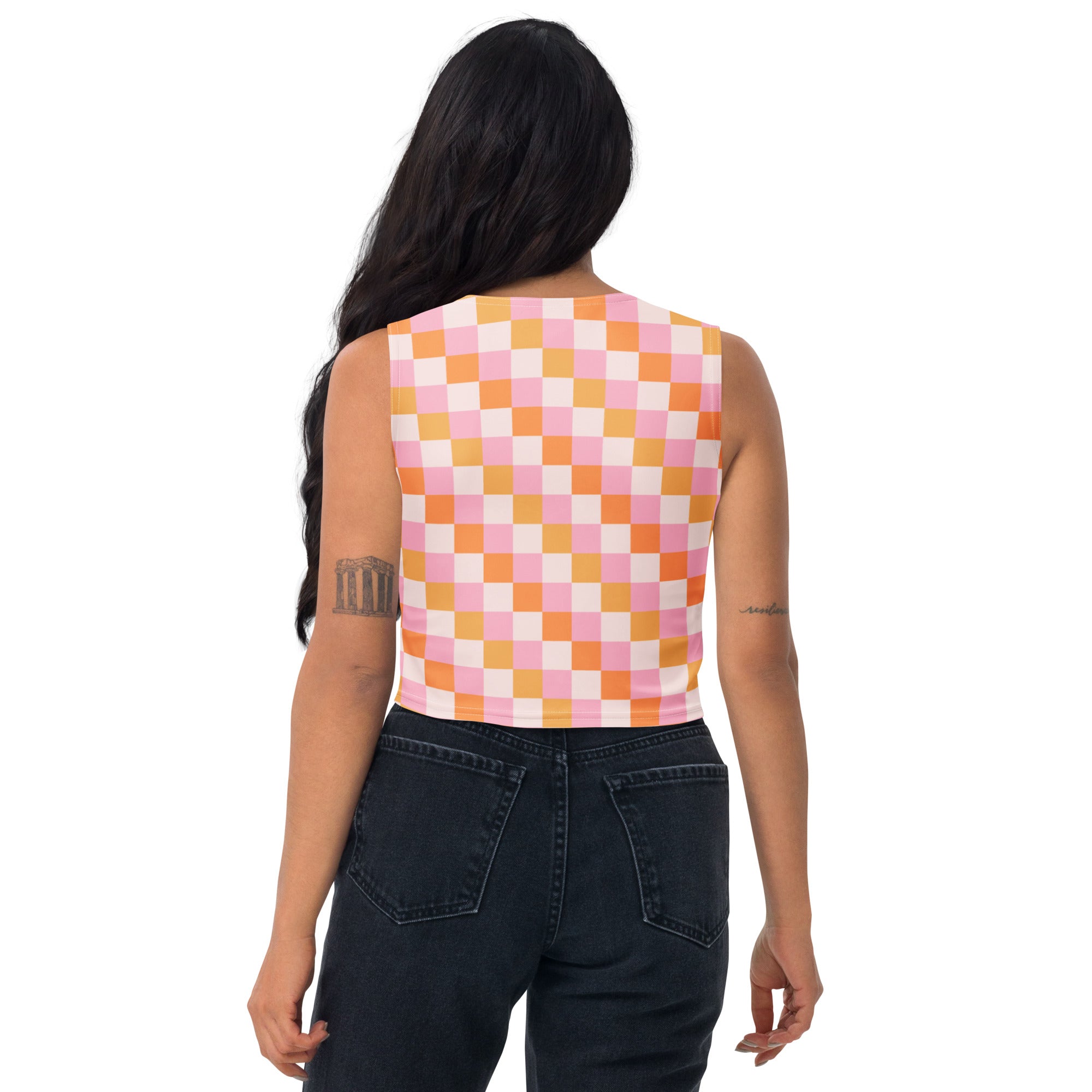Women's Sunset Gingham Checkered Buttery Soft Crop Top- Quick-Drying UPF 50+ Stretch Top