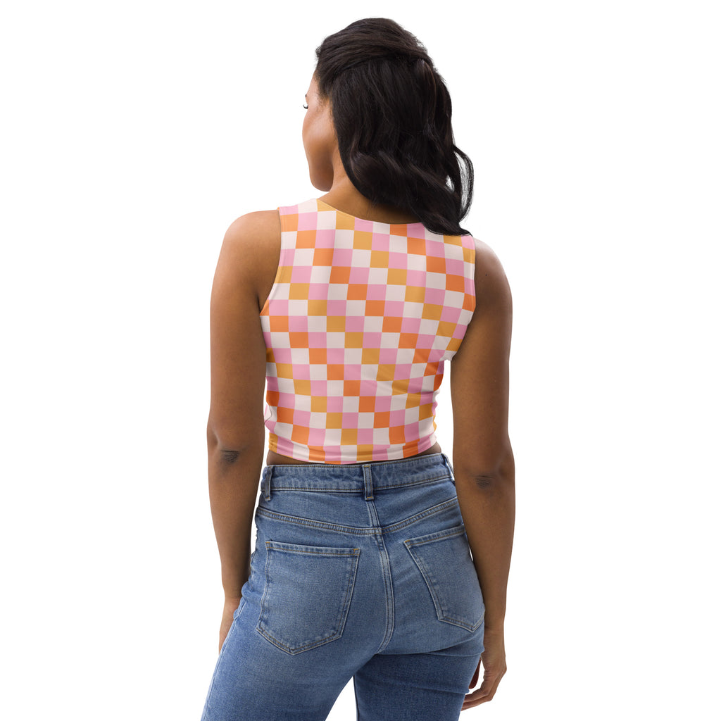 Women's Sunset Gingham Checkered Buttery Soft Crop Top- Quick-Drying UPF 50+ Stretch Top