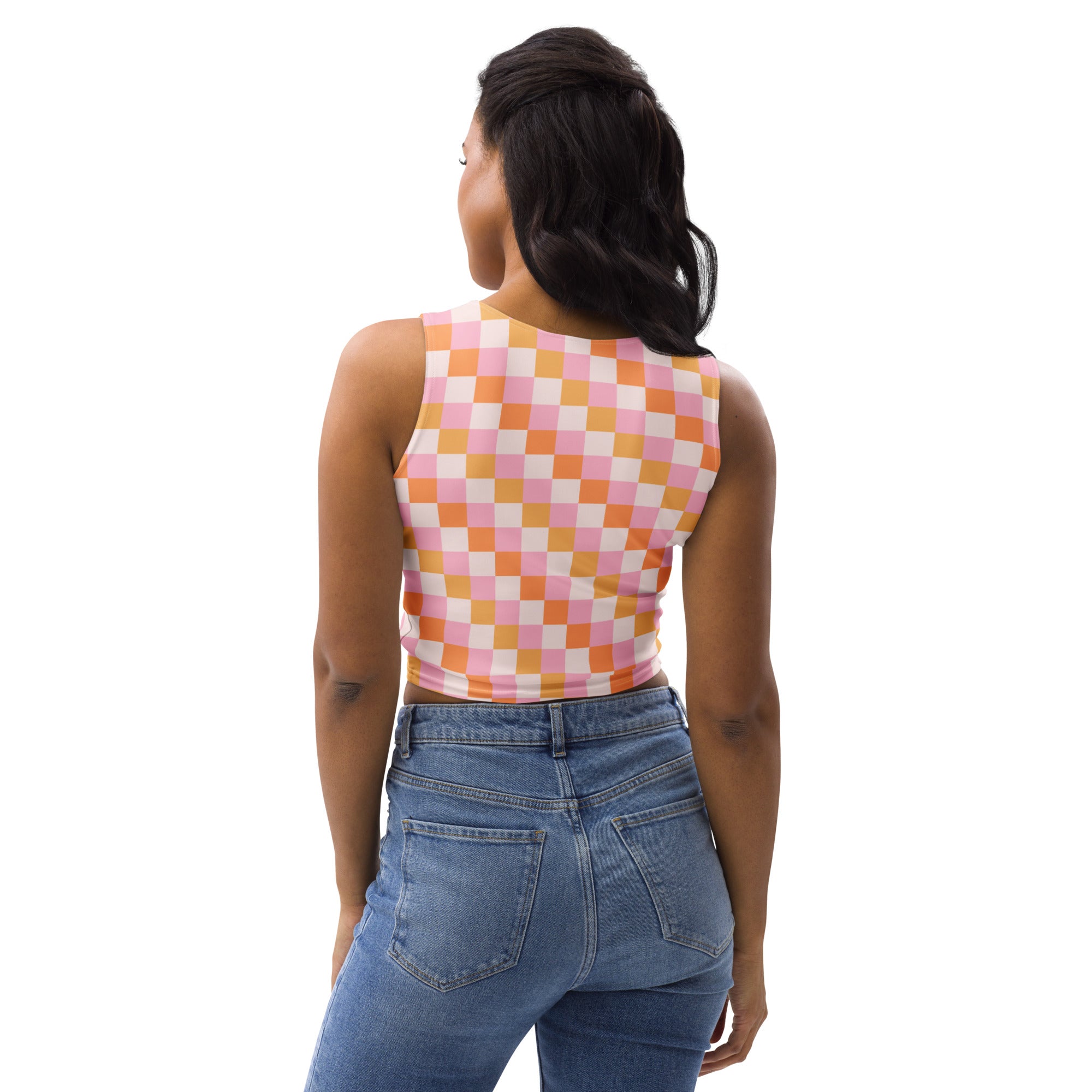 Women's Sunset Gingham Checkered Buttery Soft Crop Top- Quick-Drying UPF 50+ Stretch Top