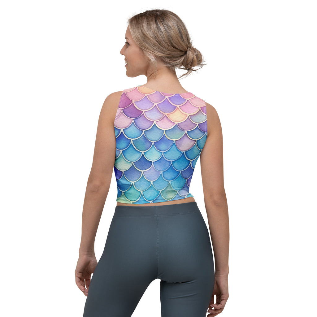 Women's Watercolor Mermaid Buttery Soft Crop Top- Quick-Drying UPF 50+ Stretch Top