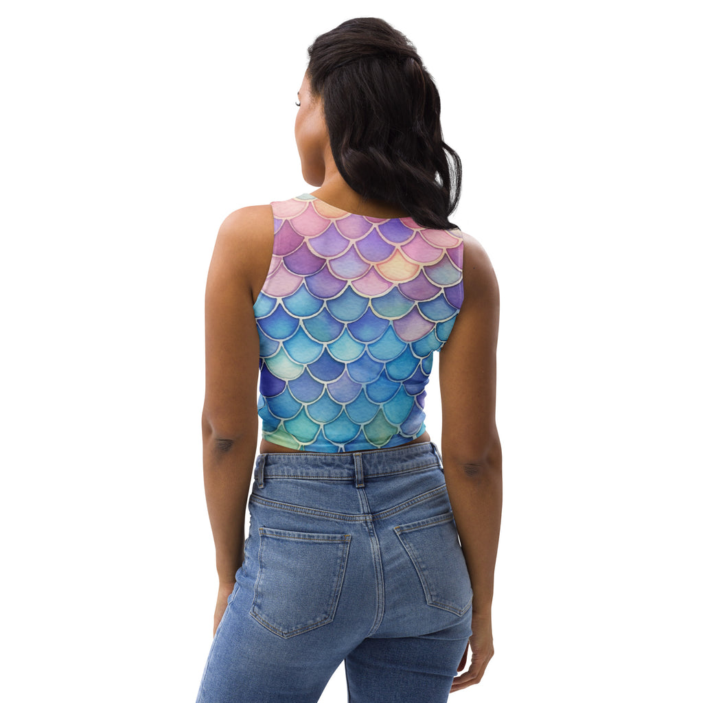 Women's Watercolor Mermaid Buttery Soft Crop Top- Quick-Drying UPF 50+ Stretch Top