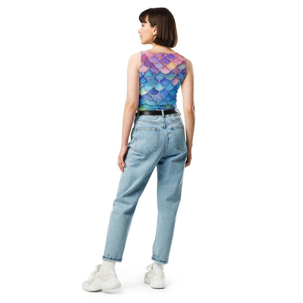 Women's Watercolor Mermaid Buttery Soft Crop Top- Quick-Drying UPF 50+ Stretch Top