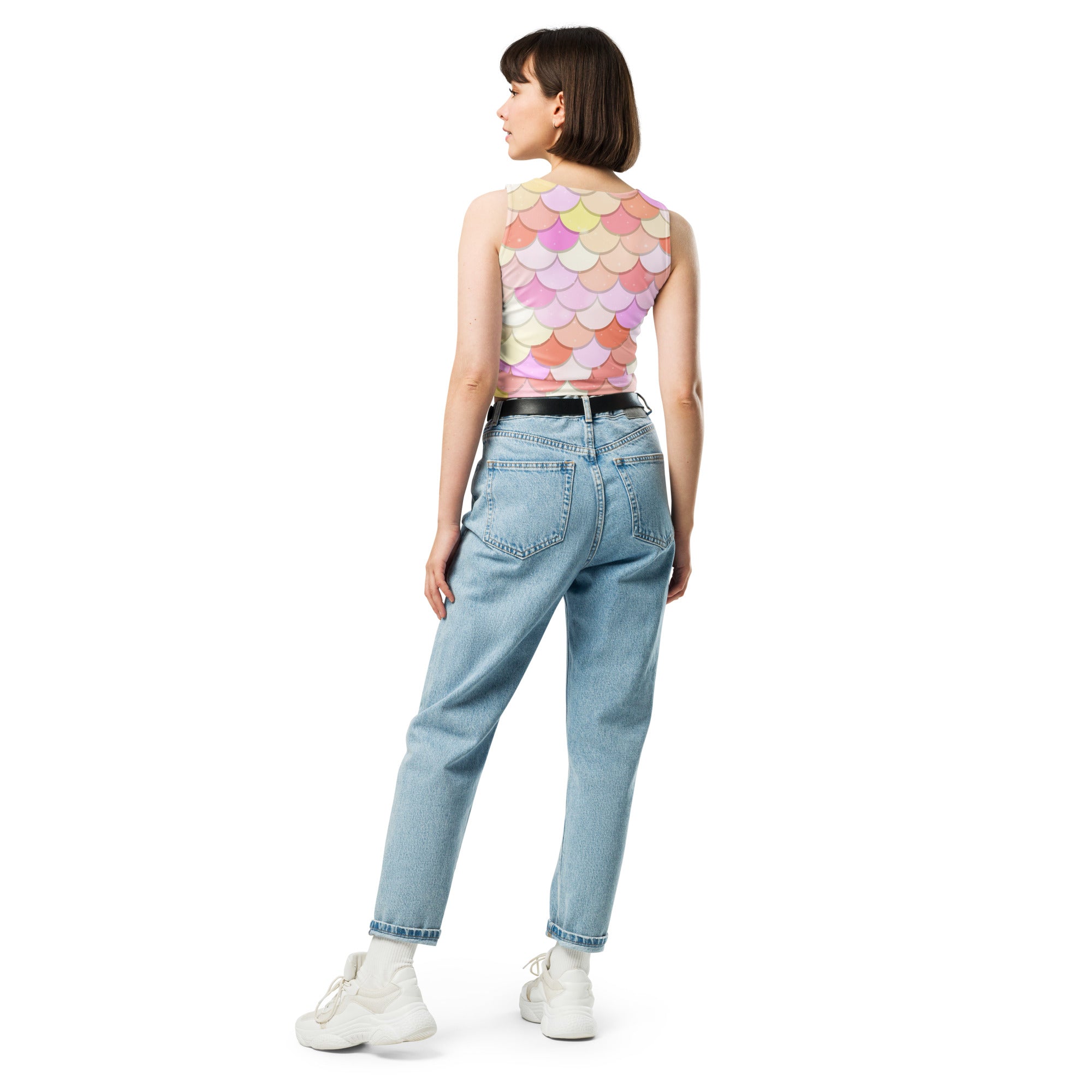 Women's Pink Mermaid Buttery Soft Crop Top- Quick-Drying UPF 50+ Stretch Top