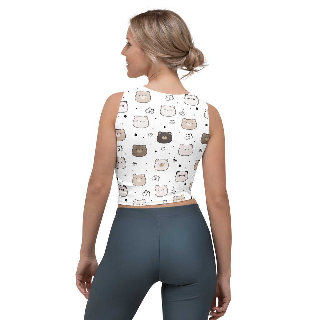 Women's Cute Bear Face Buttery Soft Crop Top- Quick-Drying UPF 50+ Stretch Top