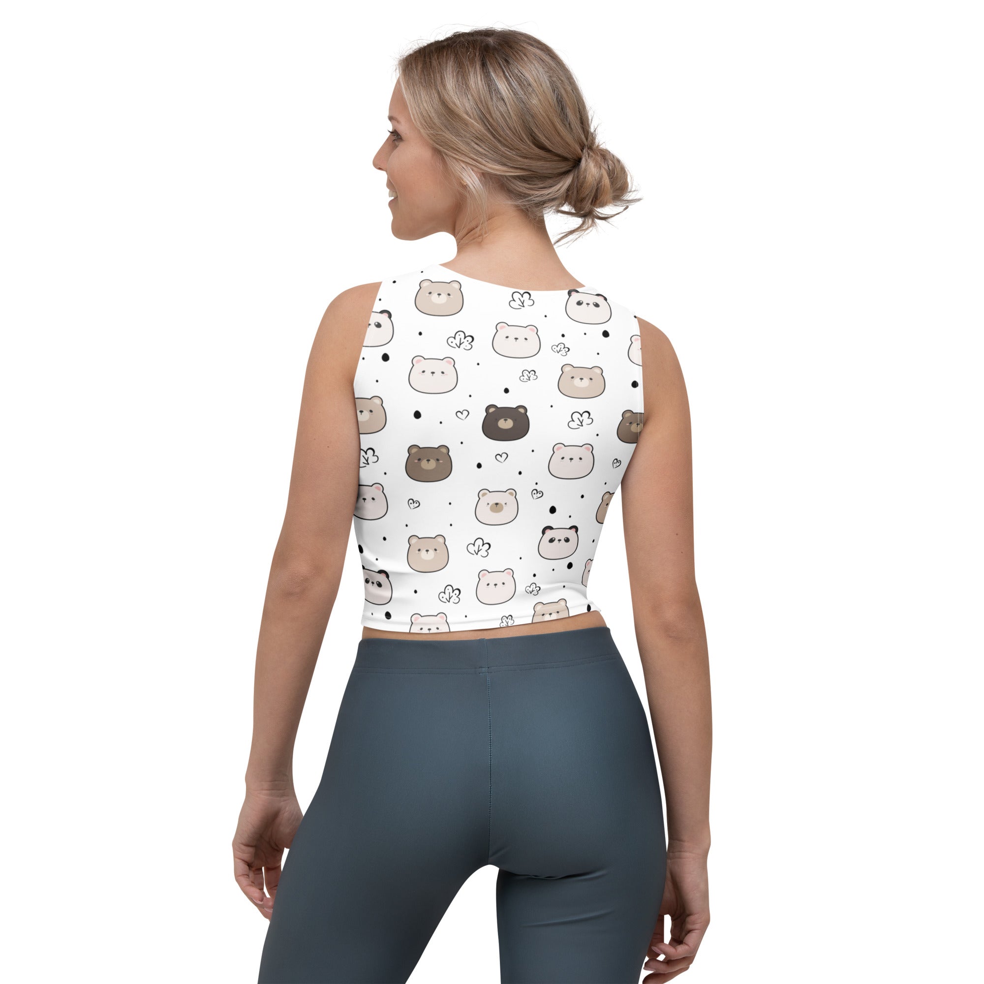 Women's Cute Bear Face Buttery Soft Crop Top- Quick-Drying UPF 50+ Stretch Top