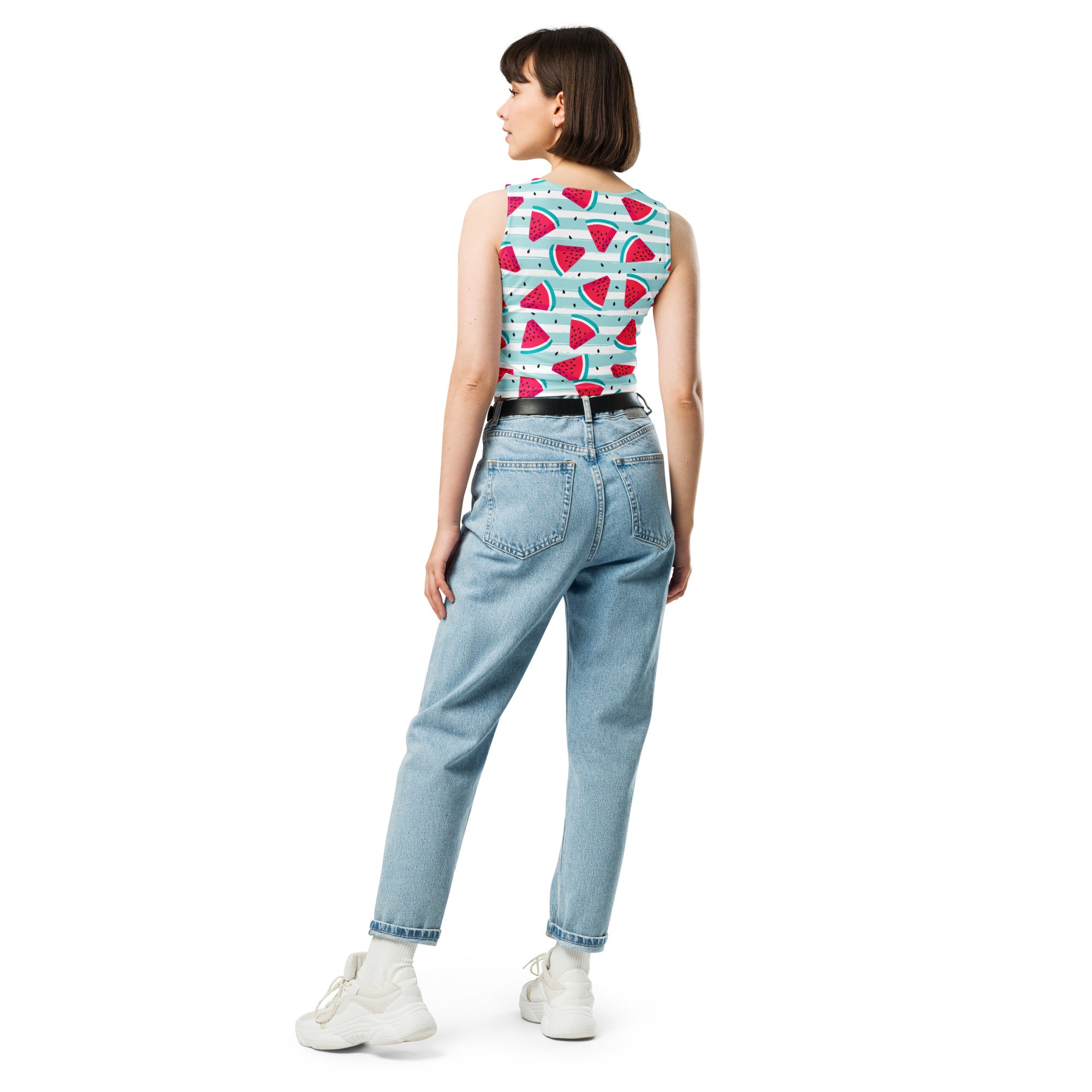 Women's Watermelon Stripe Buttery Soft Crop Top- Quick-Drying UPF 50+ Stretch Top