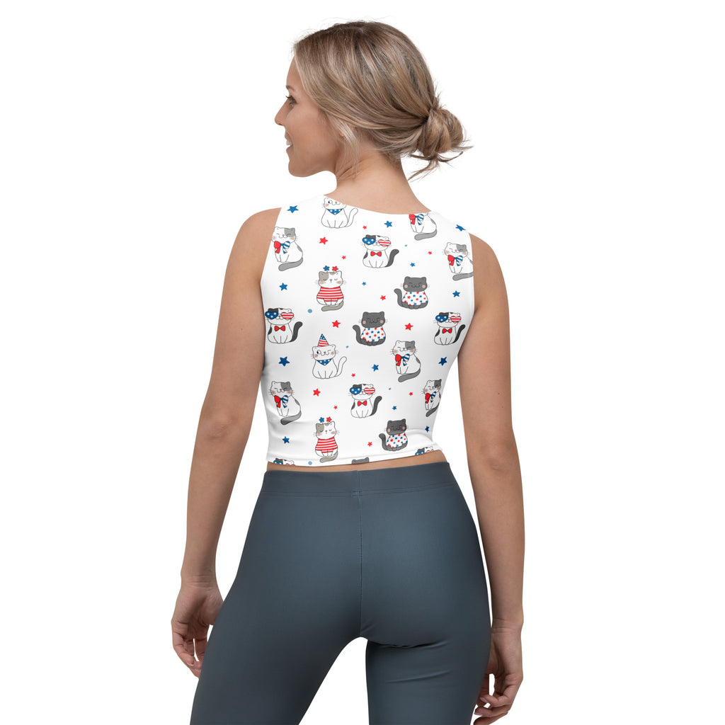 Women's Patriotic Cat Buttery Soft Crop Top- Quick-Drying UPF 50+ Stretch Top