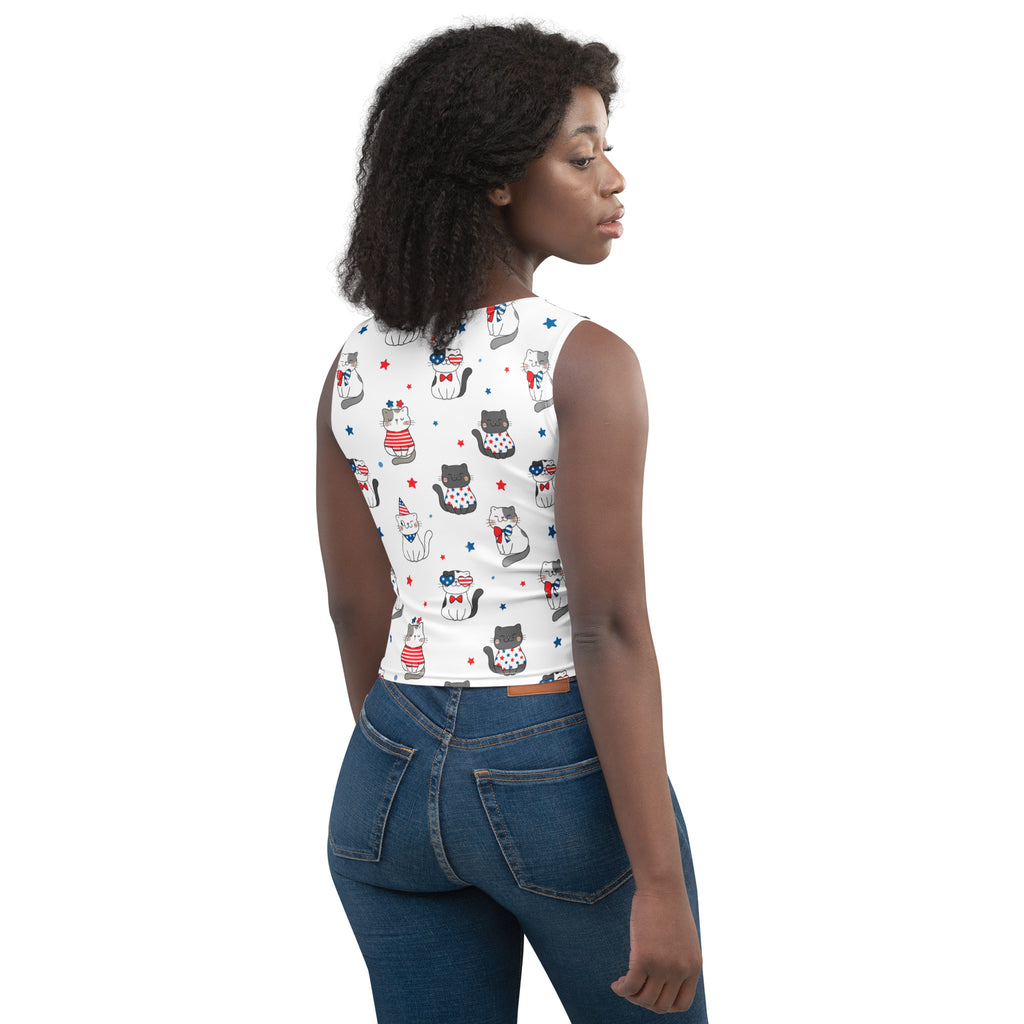 Women's Patriotic Cat Buttery Soft Crop Top- Quick-Drying UPF 50+ Stretch Top