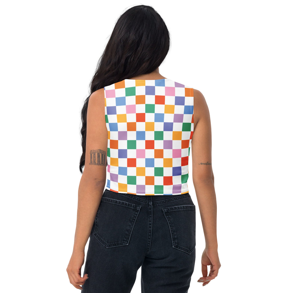 Women's Colorful Checkerboard Buttery Soft Crop Top- Quick-Drying UPF 50+ Stretch Top