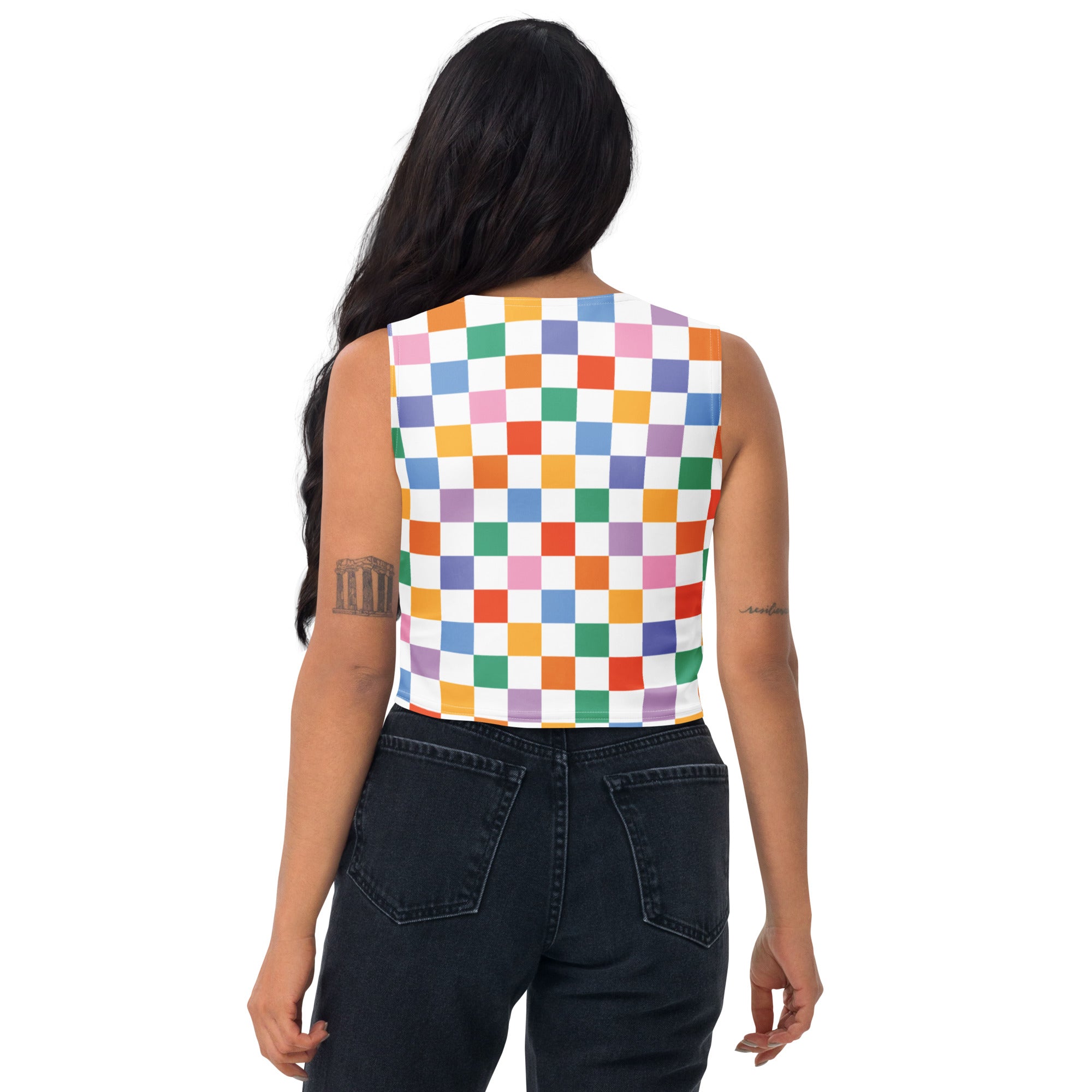 Women's Colorful Checkerboard Buttery Soft Crop Top- Quick-Drying UPF 50+ Stretch Top