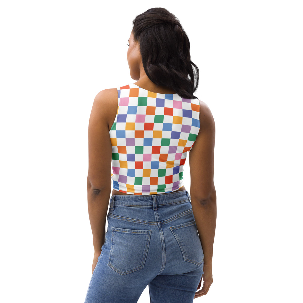Women's Colorful Checkerboard Buttery Soft Crop Top- Quick-Drying UPF 50+ Stretch Top
