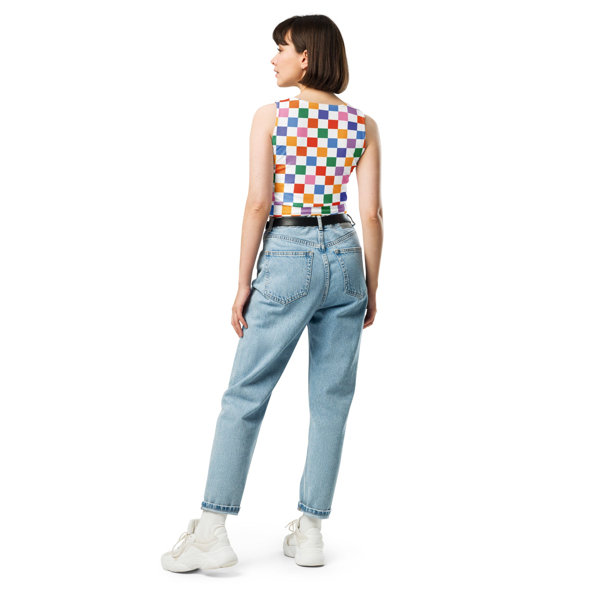 Women's Colorful Checkerboard Buttery Soft Crop Top- Quick-Drying UPF 50+ Stretch Top