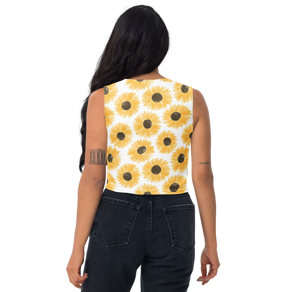 Women's Watercolor Sunflower Buttery Soft Crop Top- Quick-Drying UPF 50+ Stretch Top
