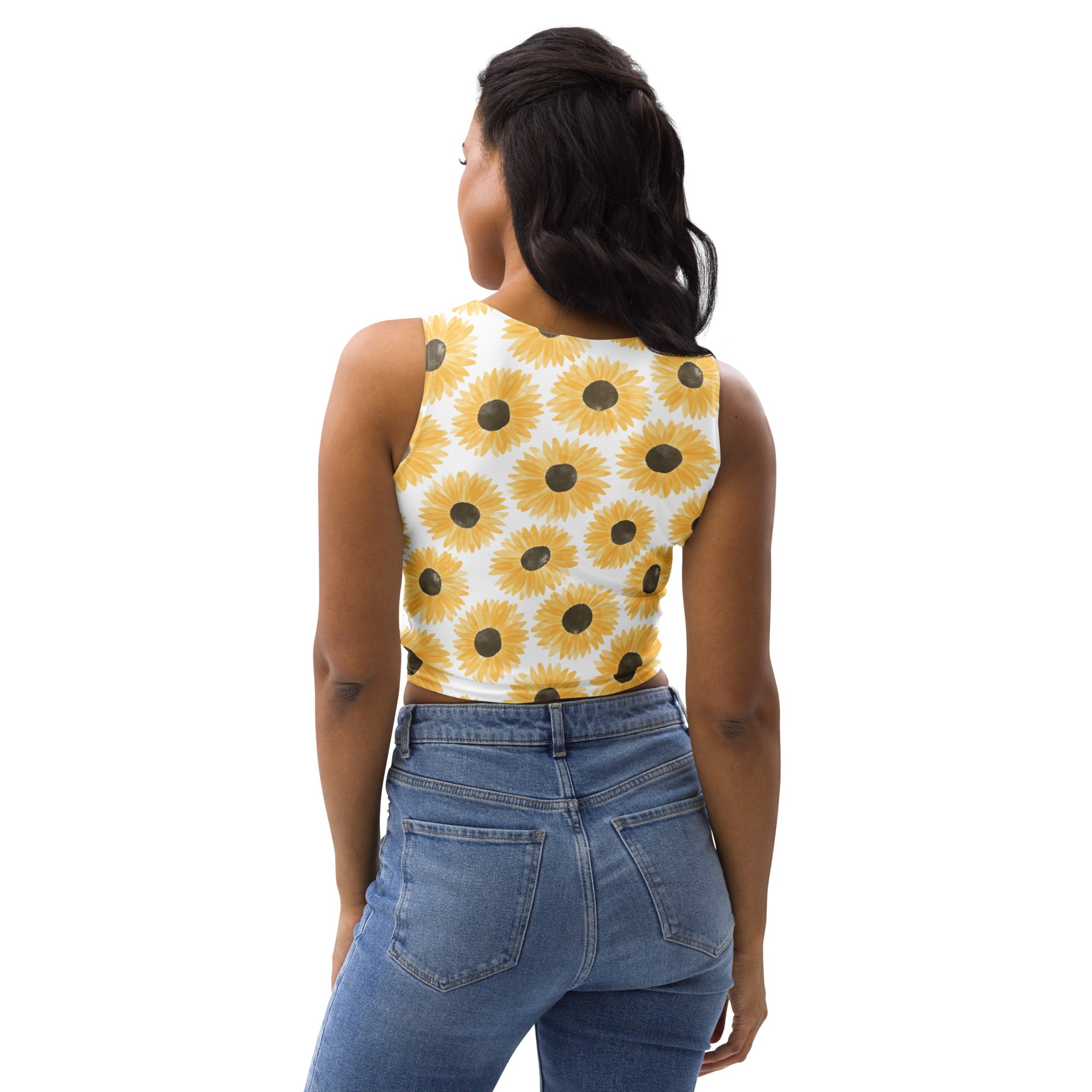 Women's Watercolor Sunflower Buttery Soft Crop Top- Quick-Drying UPF 50+ Stretch Top