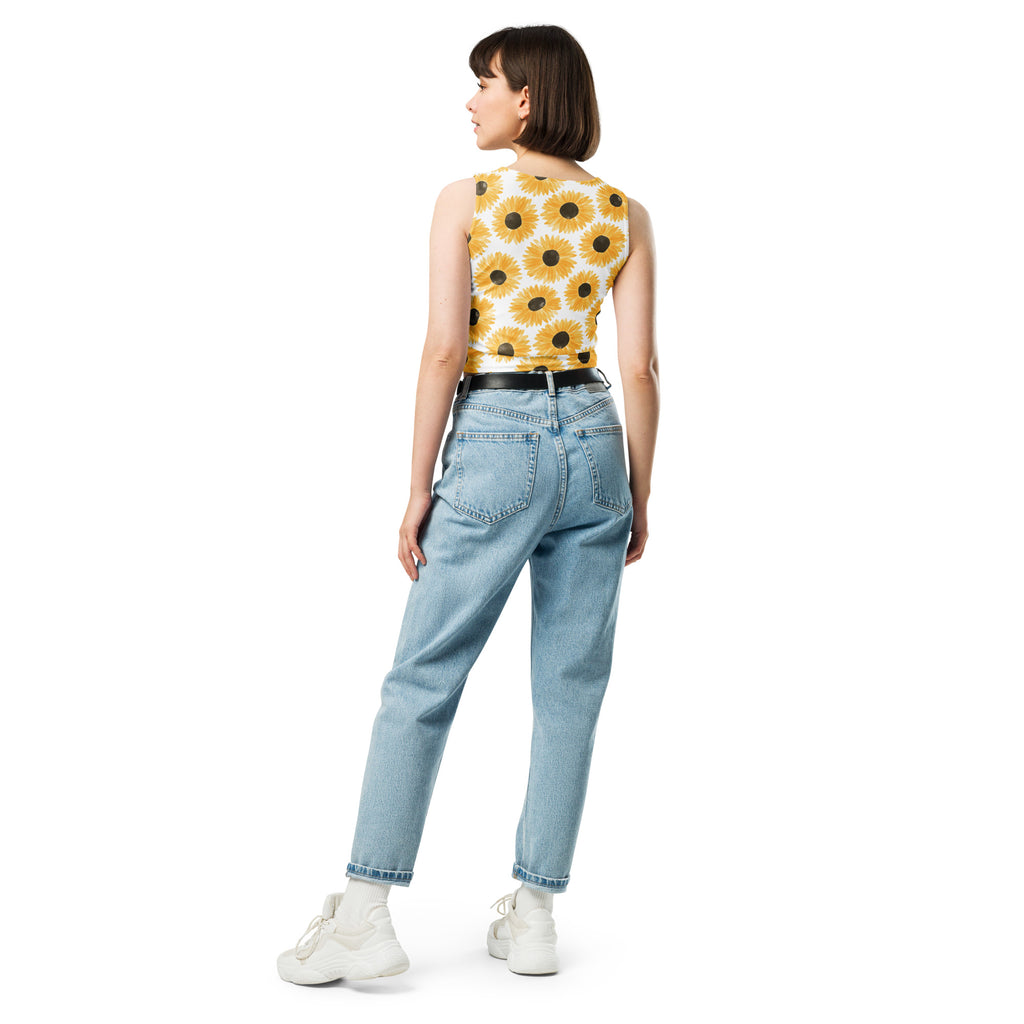 Women's Watercolor Sunflower Buttery Soft Crop Top- Quick-Drying UPF 50+ Stretch Top