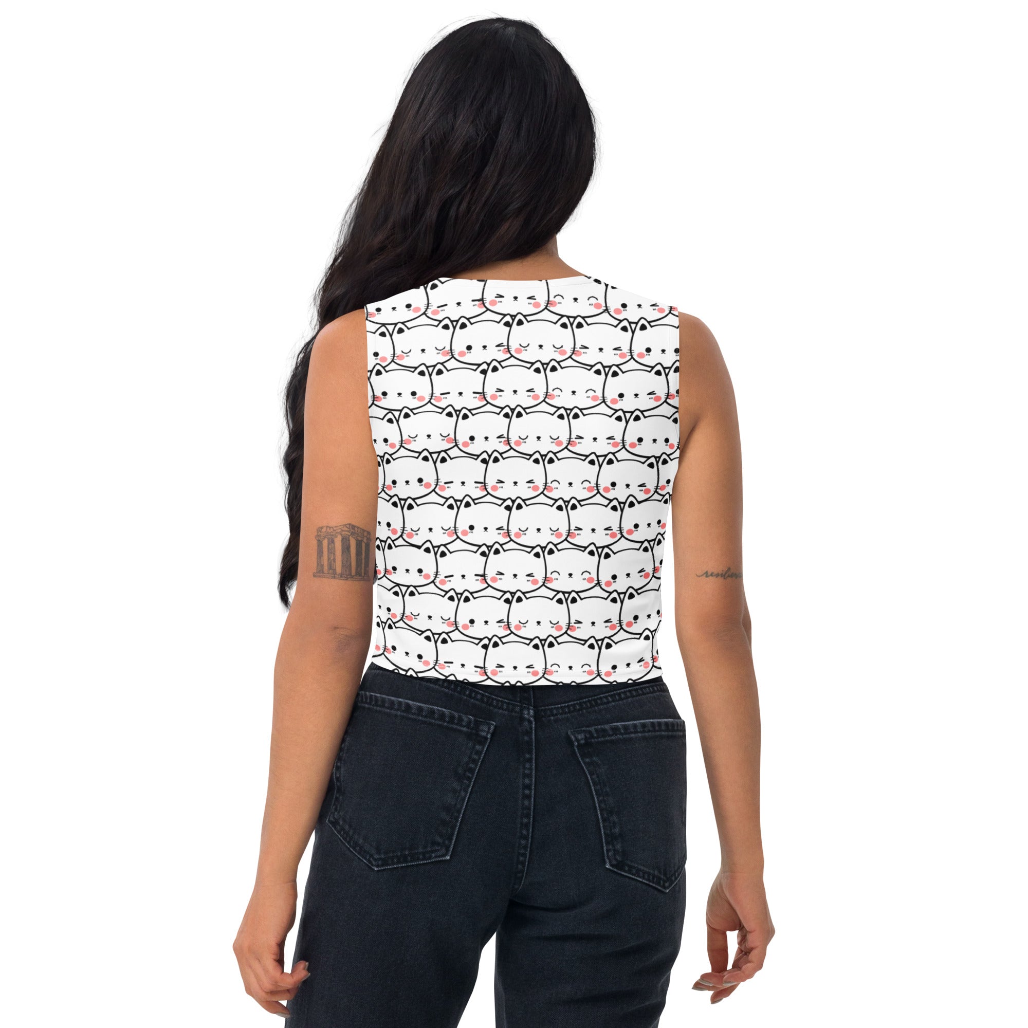 Women's Cat Print Buttery Soft Crop Top- Quick-Drying UPF 50+ Stretch Top