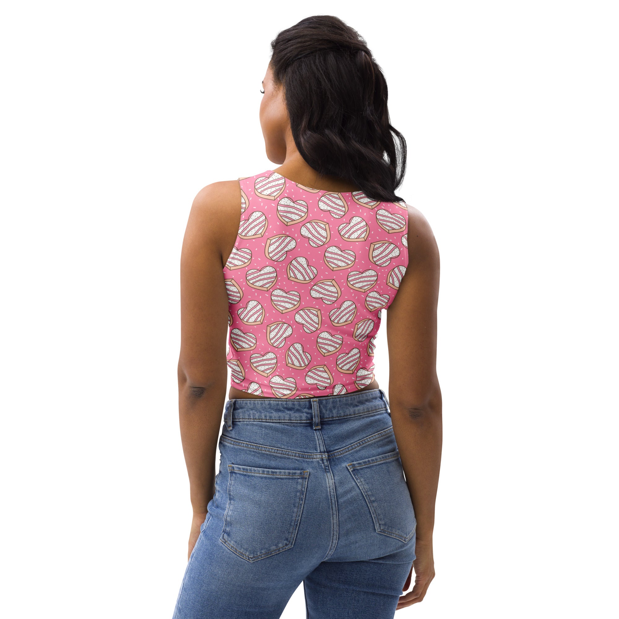 Women's Pink Heart Cookies Buttery Soft Crop Top- Quick-Drying UPF 50+ Stretch Top