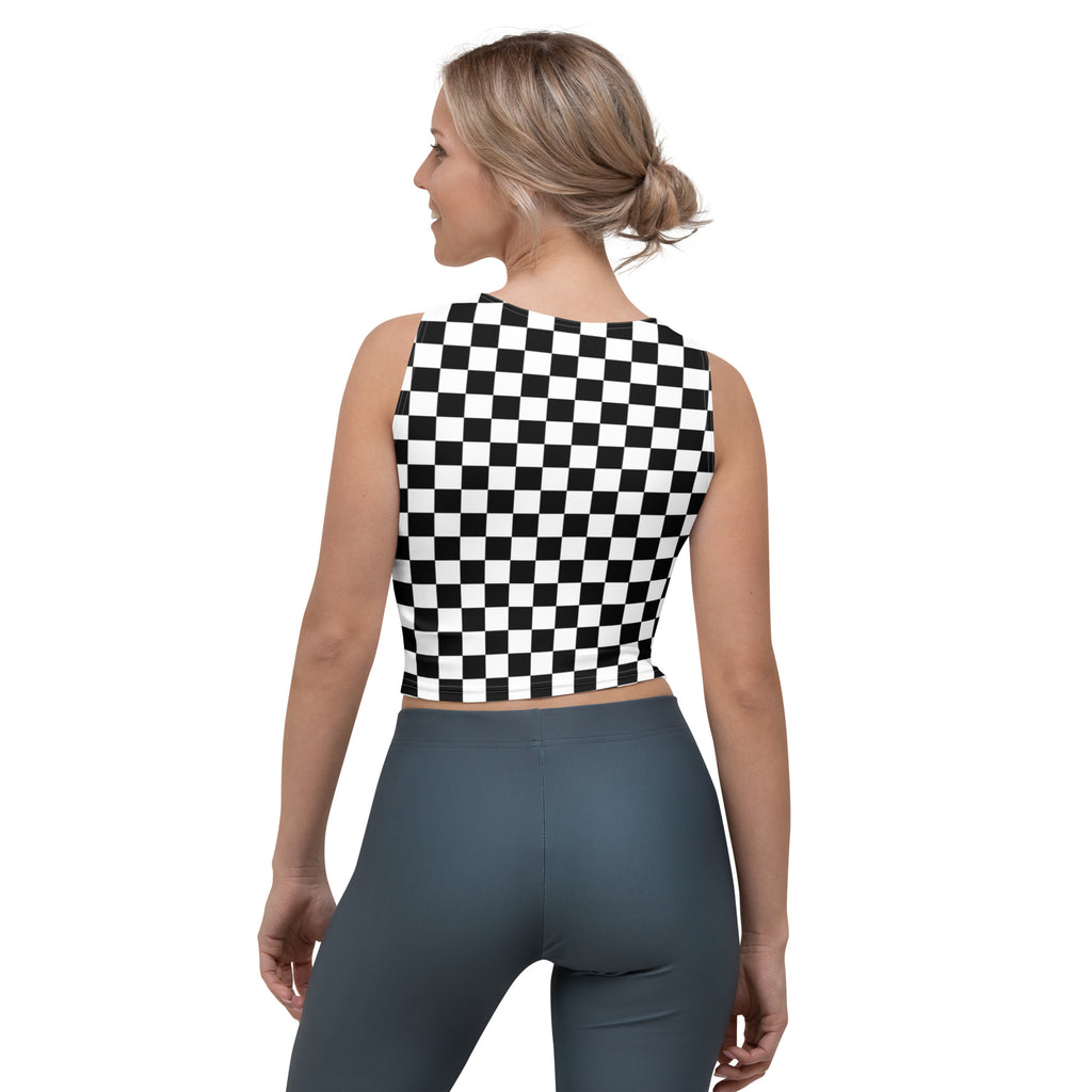 Women's Black Checkered Buttery Soft Crop Top- Quick-Drying UPF 50+ Stretch Top