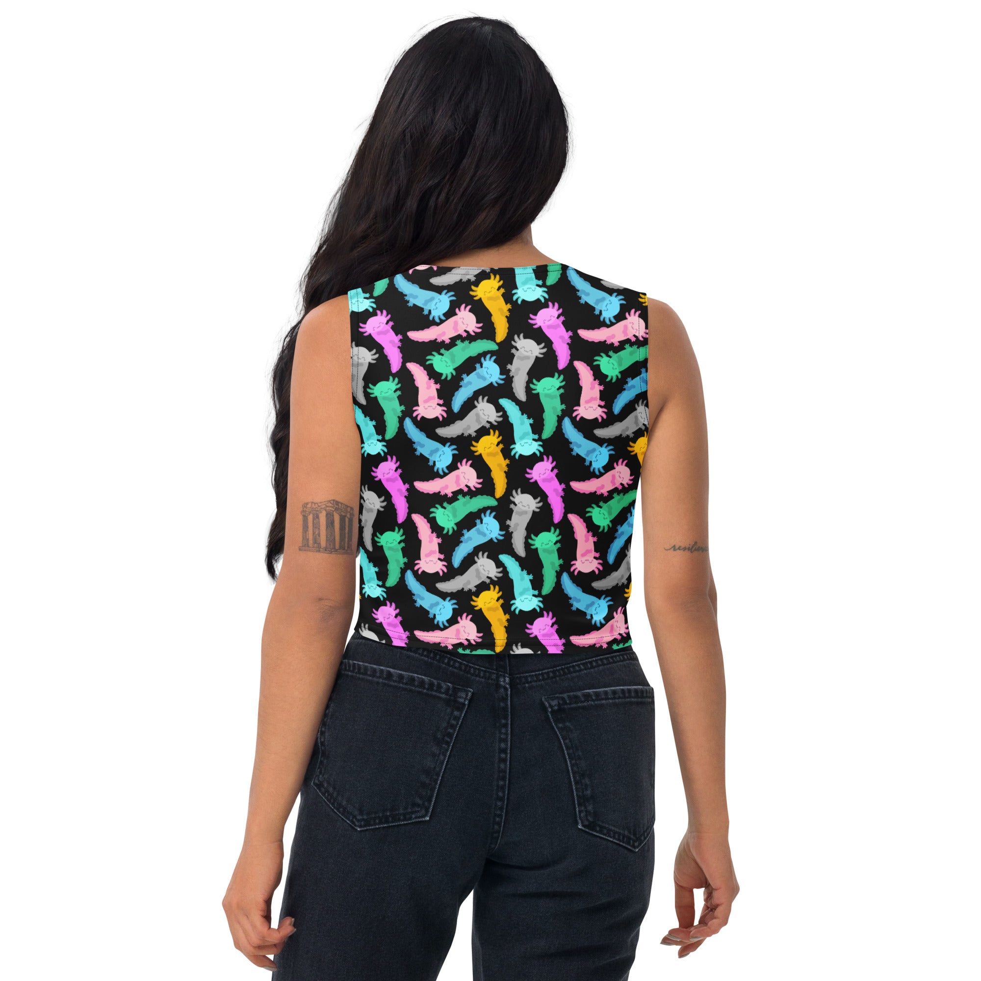 Women's Colorful Axolotl Buttery Soft Crop Top- Quick-Drying UPF 50+ Stretch Top