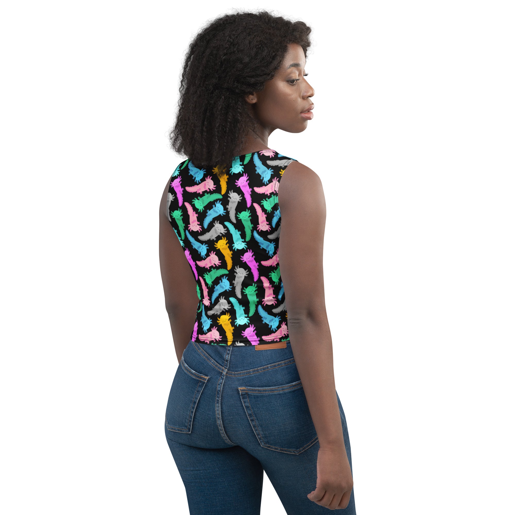Women's Colorful Axolotl Buttery Soft Crop Top- Quick-Drying UPF 50+ Stretch Top