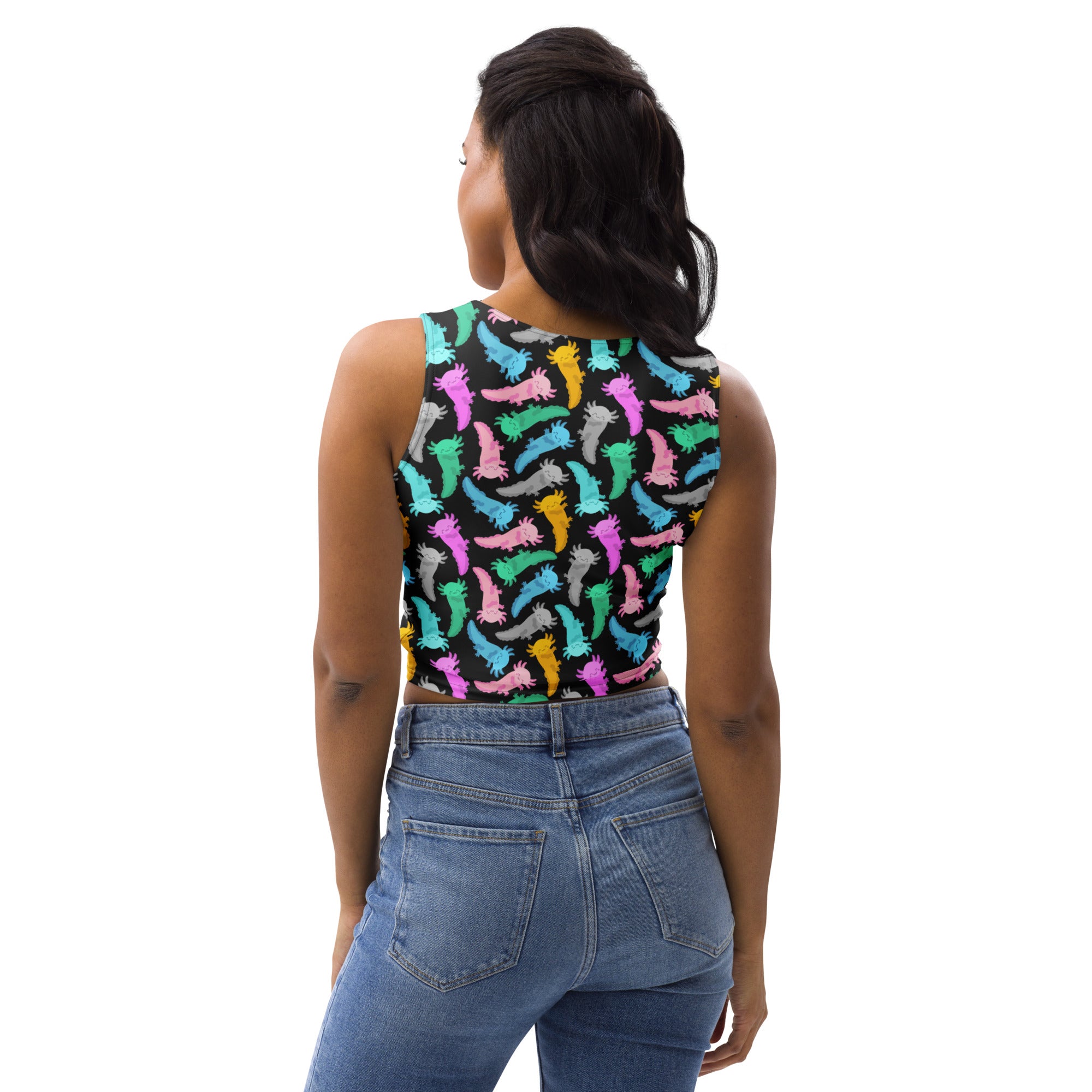 Women's Colorful Axolotl Buttery Soft Crop Top- Quick-Drying UPF 50+ Stretch Top