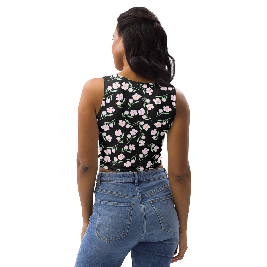 Women's Black Floral Buttery Soft Crop Top- Quick-Drying UPF 50+ Stretch Top