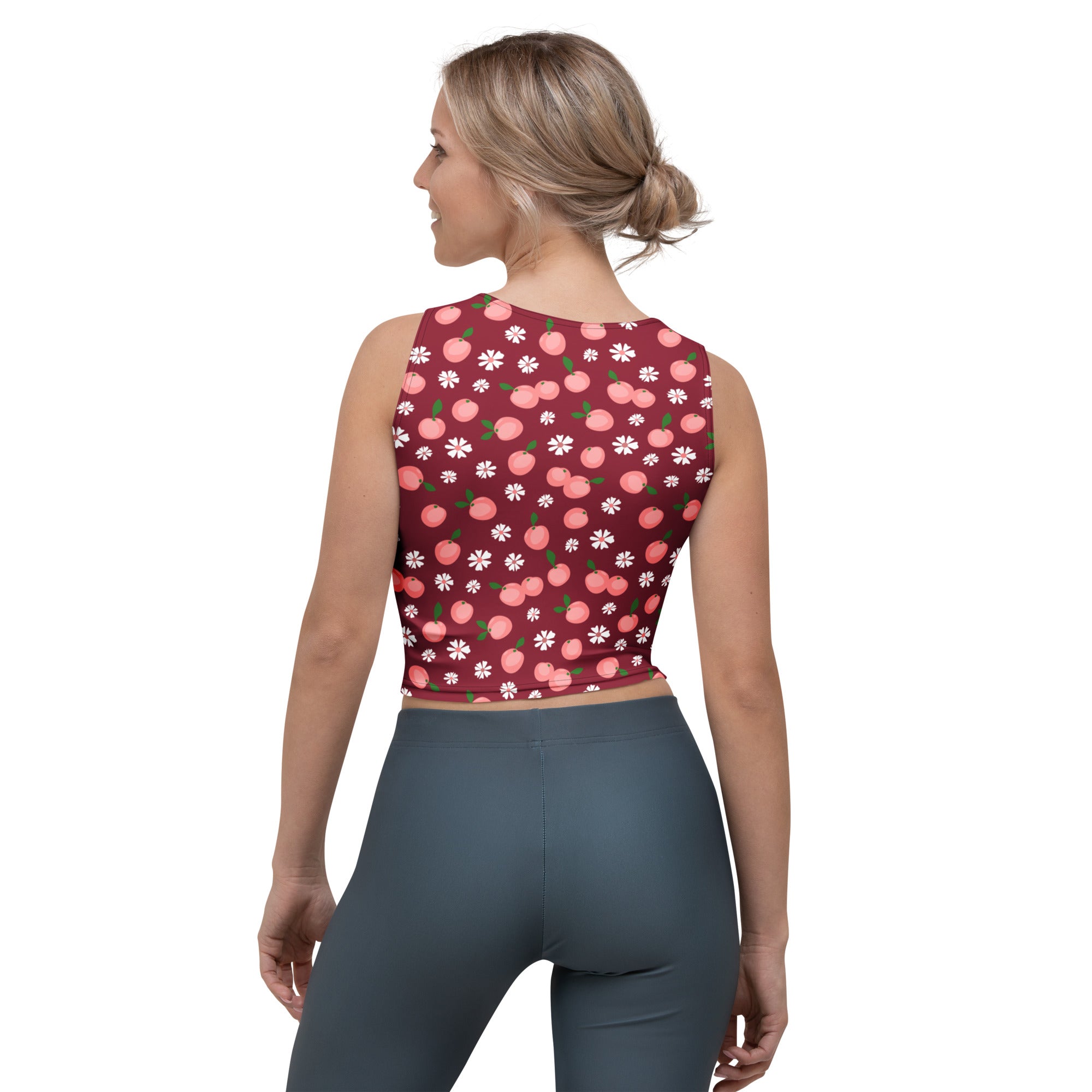 Women's Cherry Floral Buttery Soft Crop Top- Quick-Drying UPF 50+ Stretch Top