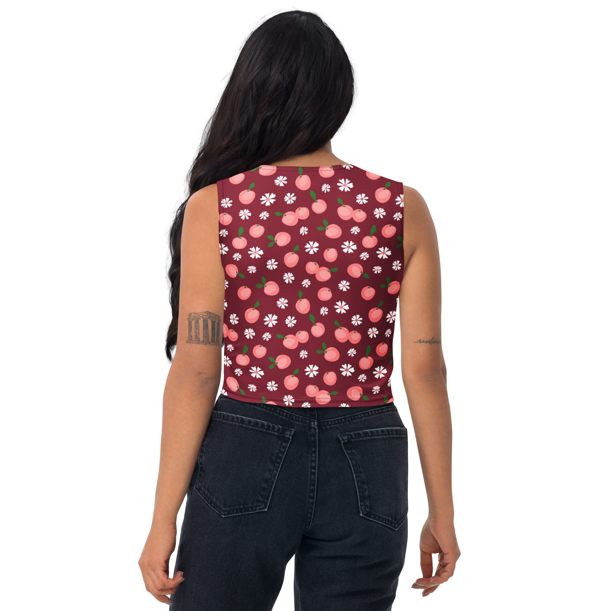 Women's Cherry Floral Buttery Soft Crop Top- Quick-Drying UPF 50+ Stretch Top