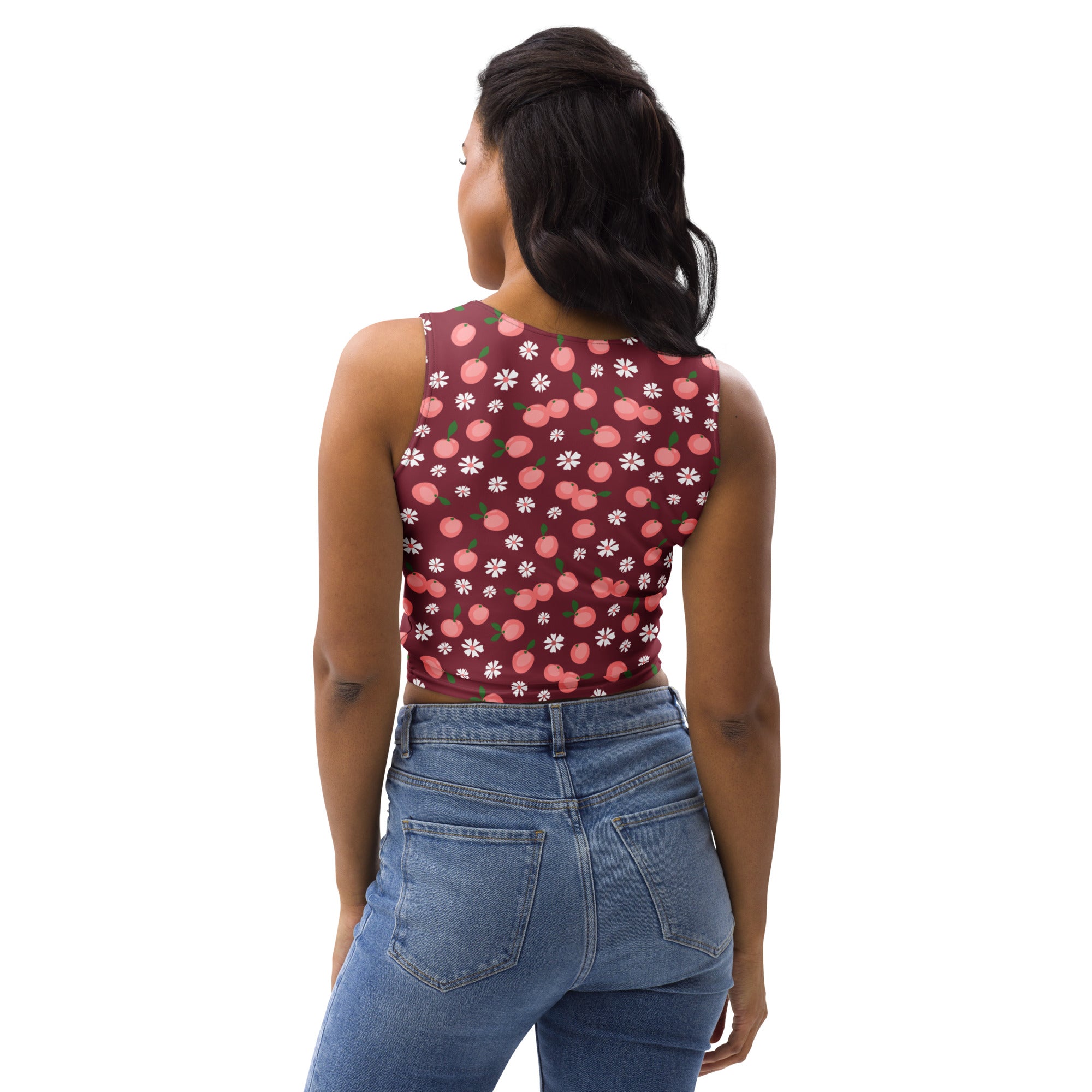 Women's Cherry Daisy Buttery Soft Crop Top- Quick-Drying UPF 50+ Stretch Top