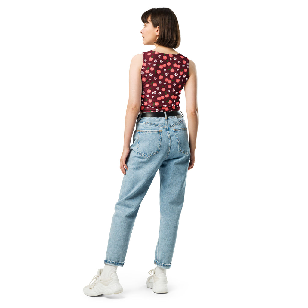 Women's Cherry Daisy Buttery Soft Crop Top- Quick-Drying UPF 50+ Stretch Top