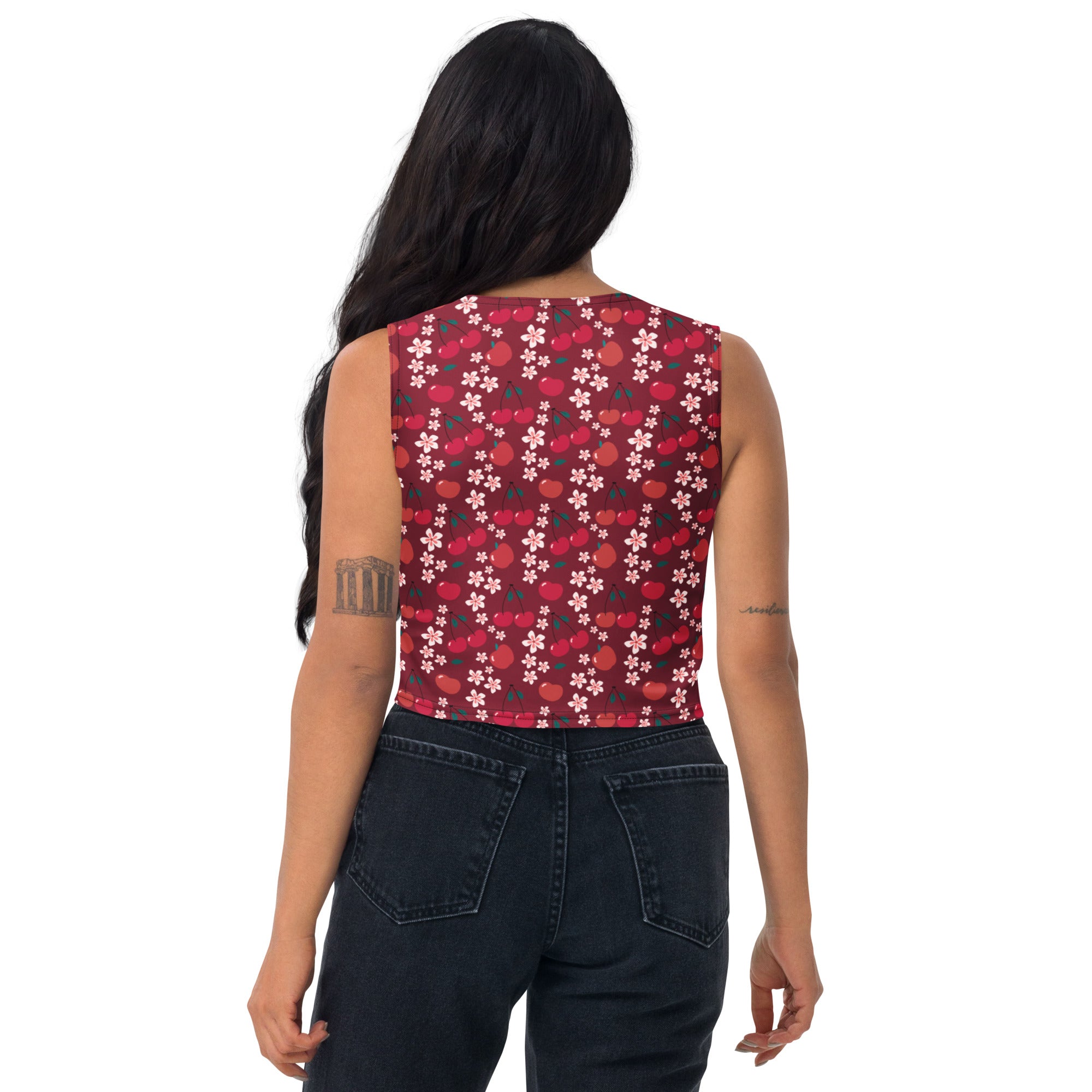 Women's Burgundy Cherry Buttery Soft Crop Top- Quick-Drying UPF 50+ Stretch Top