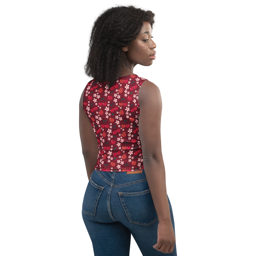 Women's Burgundy Cherry Buttery Soft Crop Top- Quick-Drying UPF 50+ Stretch Top