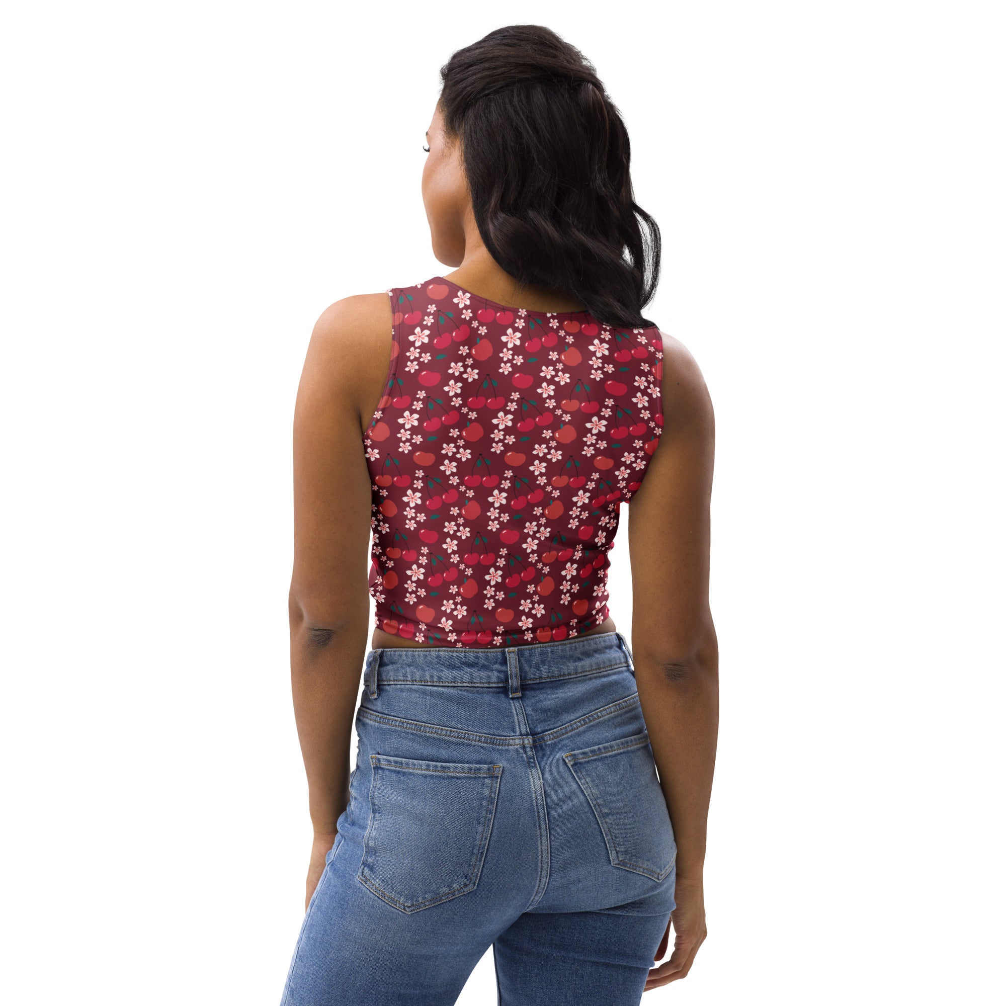 Women's Burgundy Cherry Buttery Soft Crop Top- Quick-Drying UPF 50+ Stretch Top