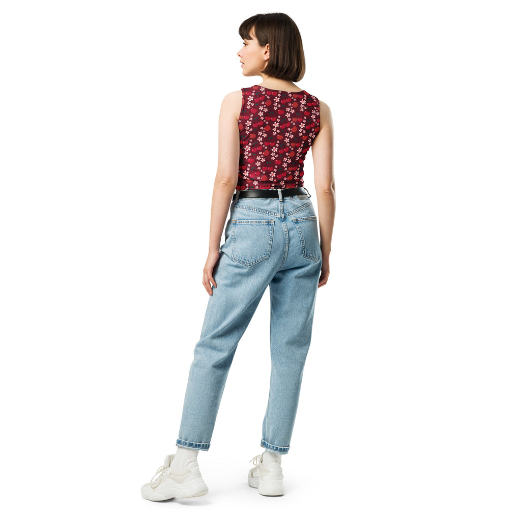 Women's Burgundy Cherry Buttery Soft Crop Top- Quick-Drying UPF 50+ Stretch Top