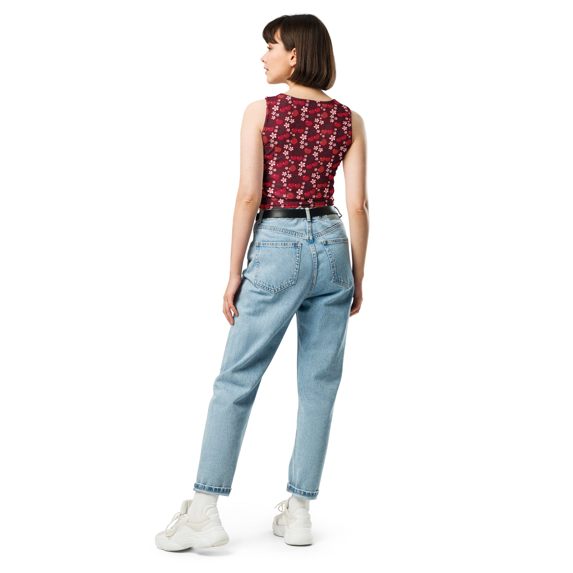 Women's Burgundy Cherry Buttery Soft Crop Top- Quick-Drying UPF 50+ Stretch Top