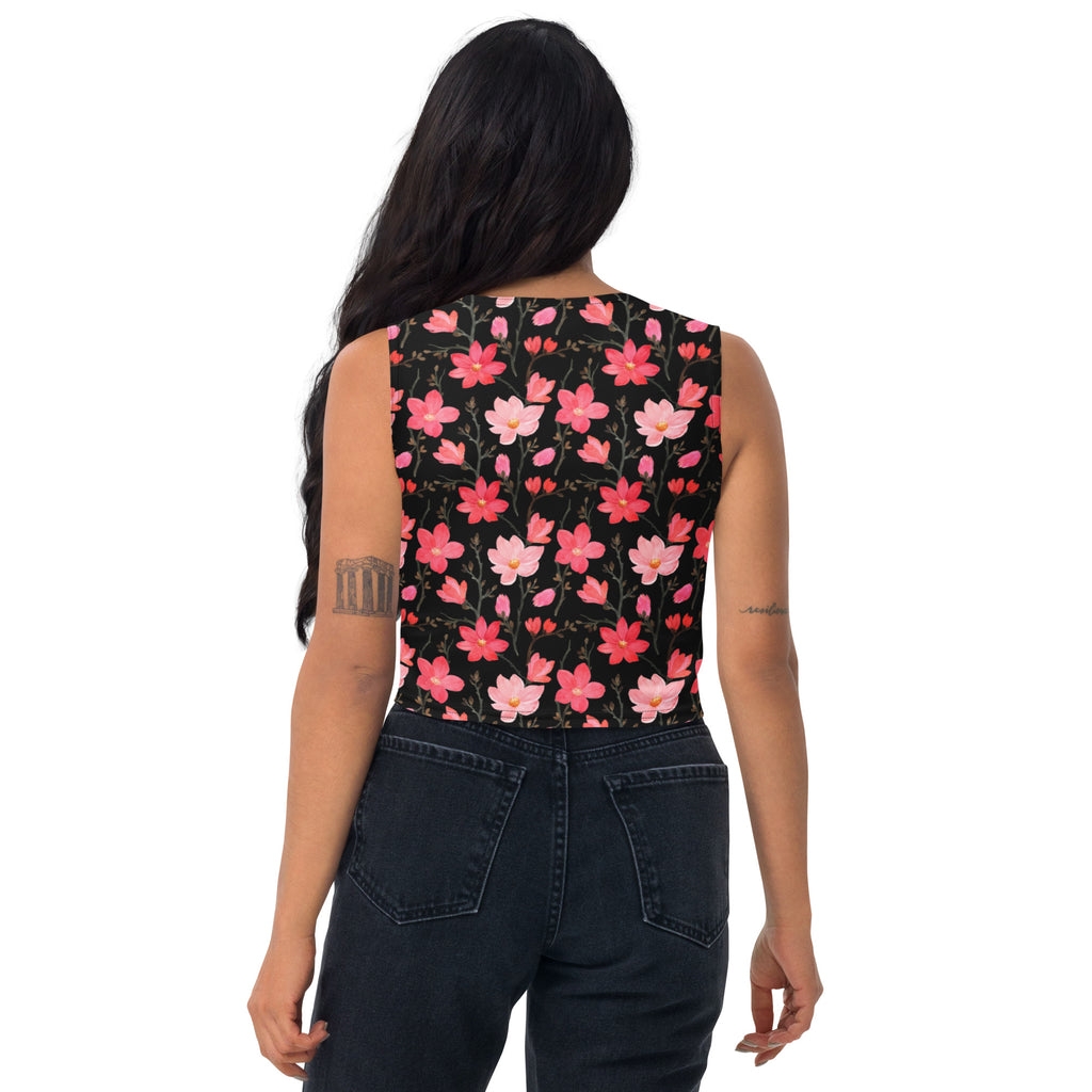 Women's Watercolor Pink Flowers Buttery Soft Crop Top- Quick-Drying UPF 50+ Stretch Top