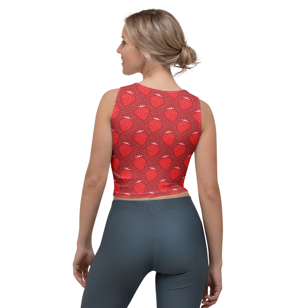 Women's Red Strawberry Buttery Soft Crop Top- Quick-Drying UPF 50+ Stretch Top