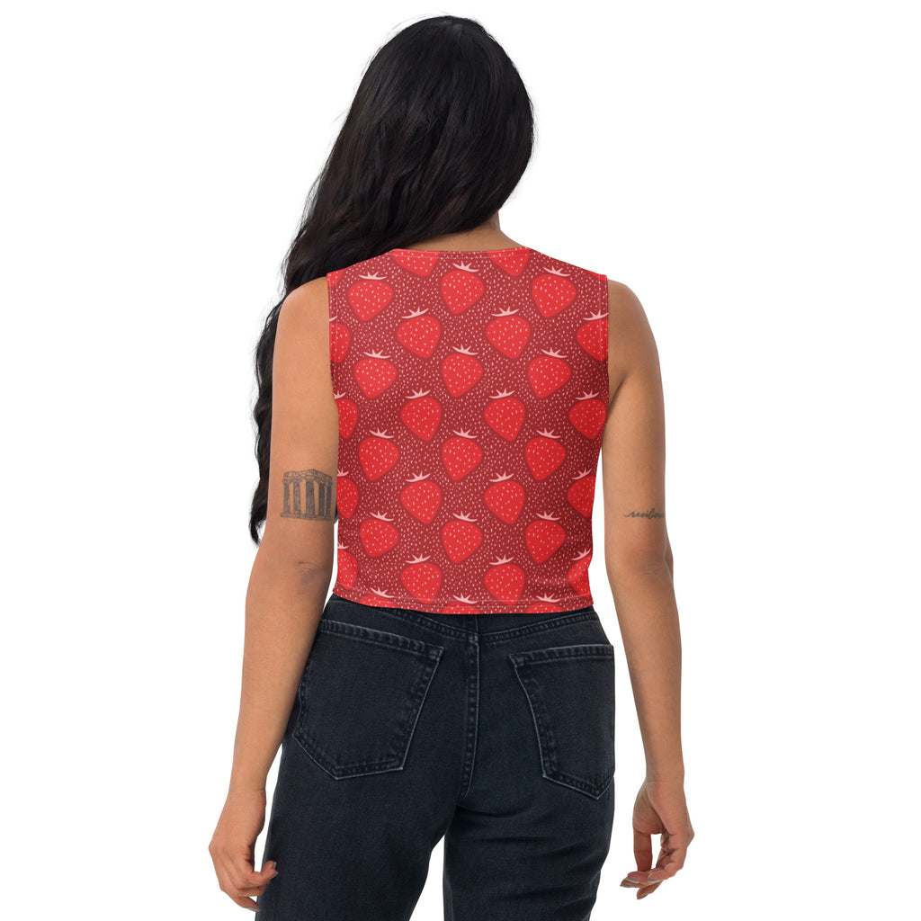 Women's Red Strawberry Buttery Soft Crop Top- Quick-Drying UPF 50+ Stretch Top