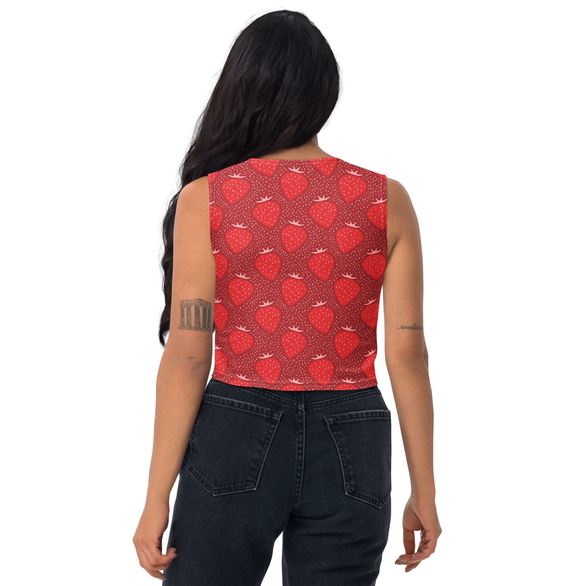 Women's Red Strawberry Buttery Soft Crop Top- Quick-Drying UPF 50+ Stretch Top