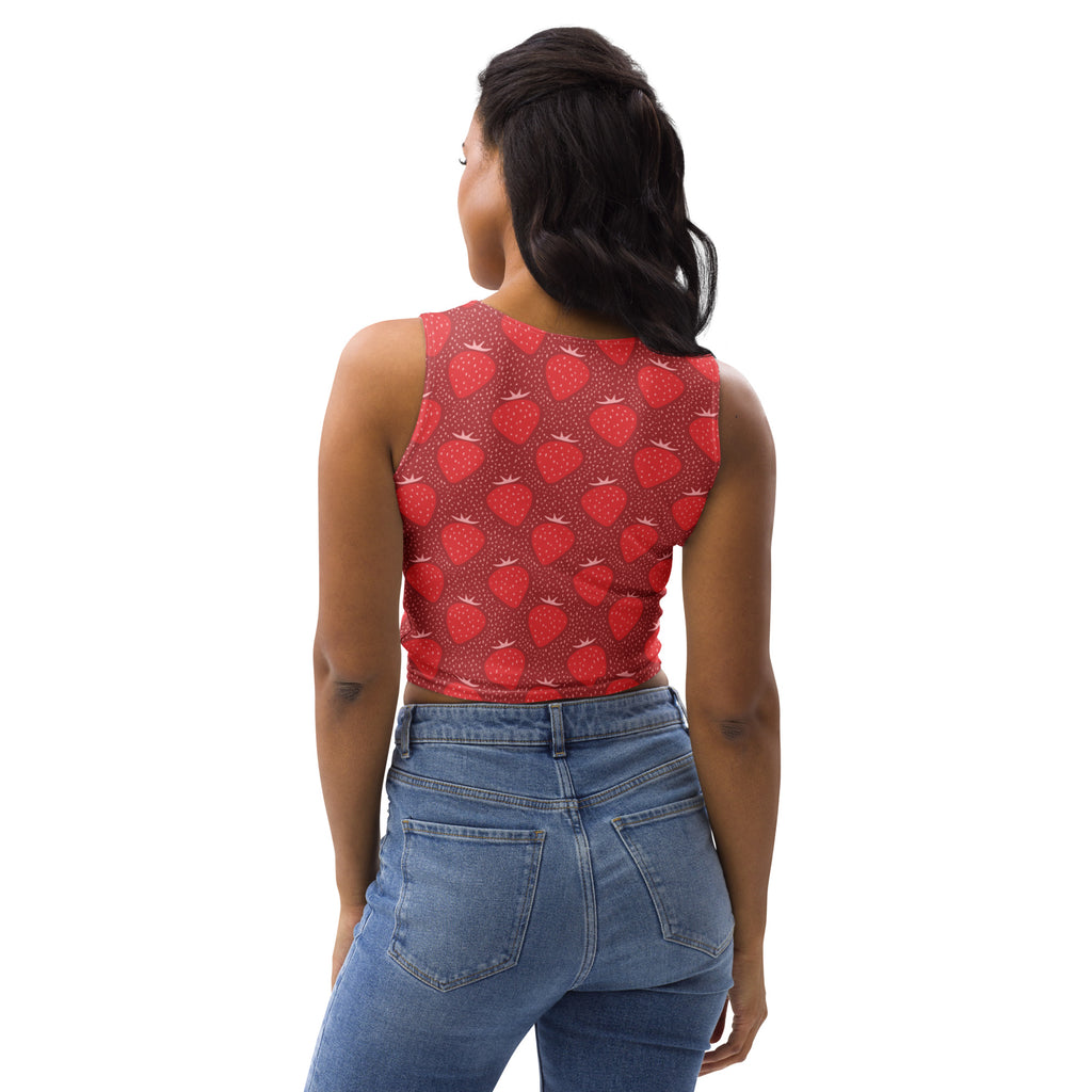 Women's Red Strawberry Buttery Soft Crop Top- Quick-Drying UPF 50+ Stretch Top