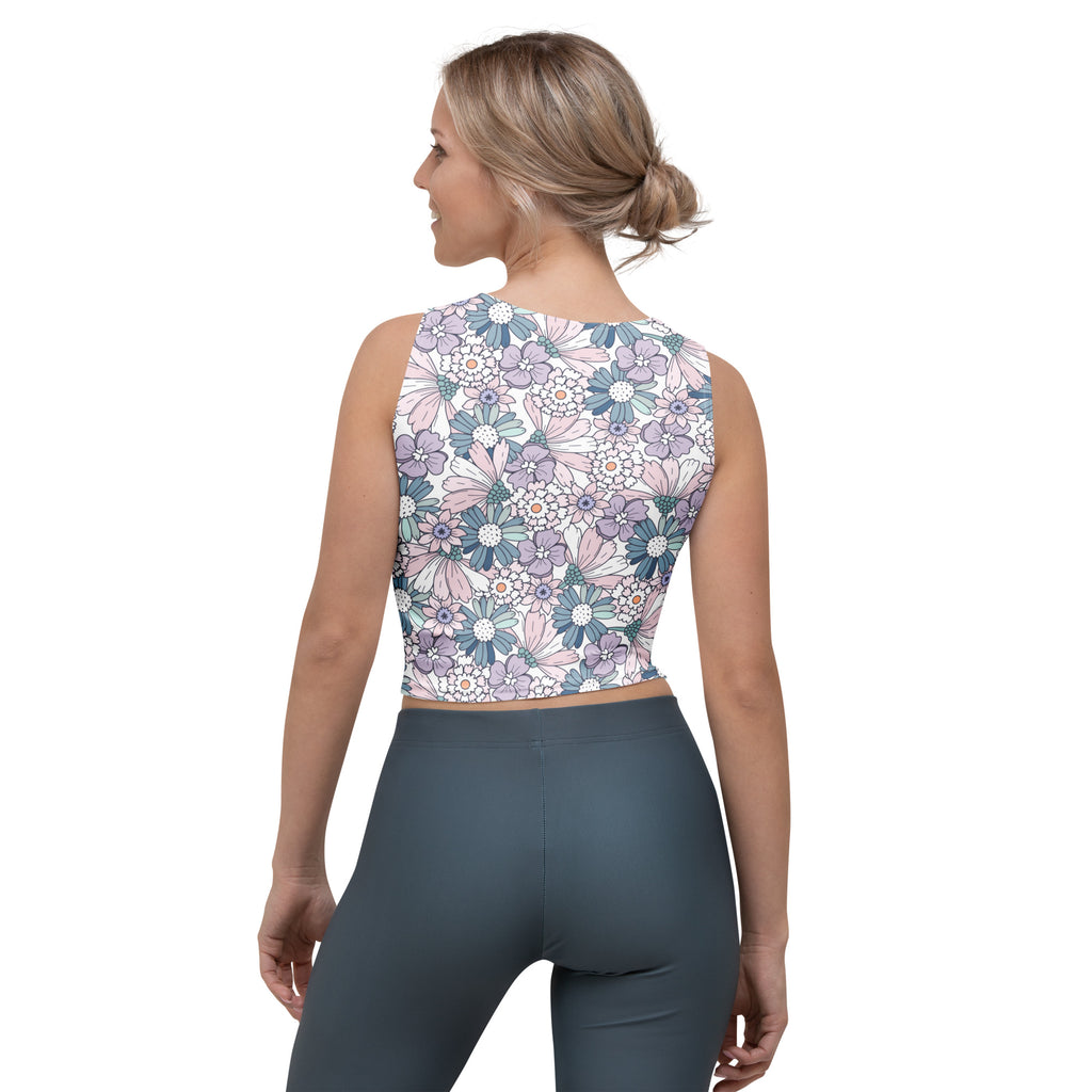 Women's Pastel Purple Daisy Buttery Soft Crop Top- Quick-Drying UPF 50+ Stretch Top